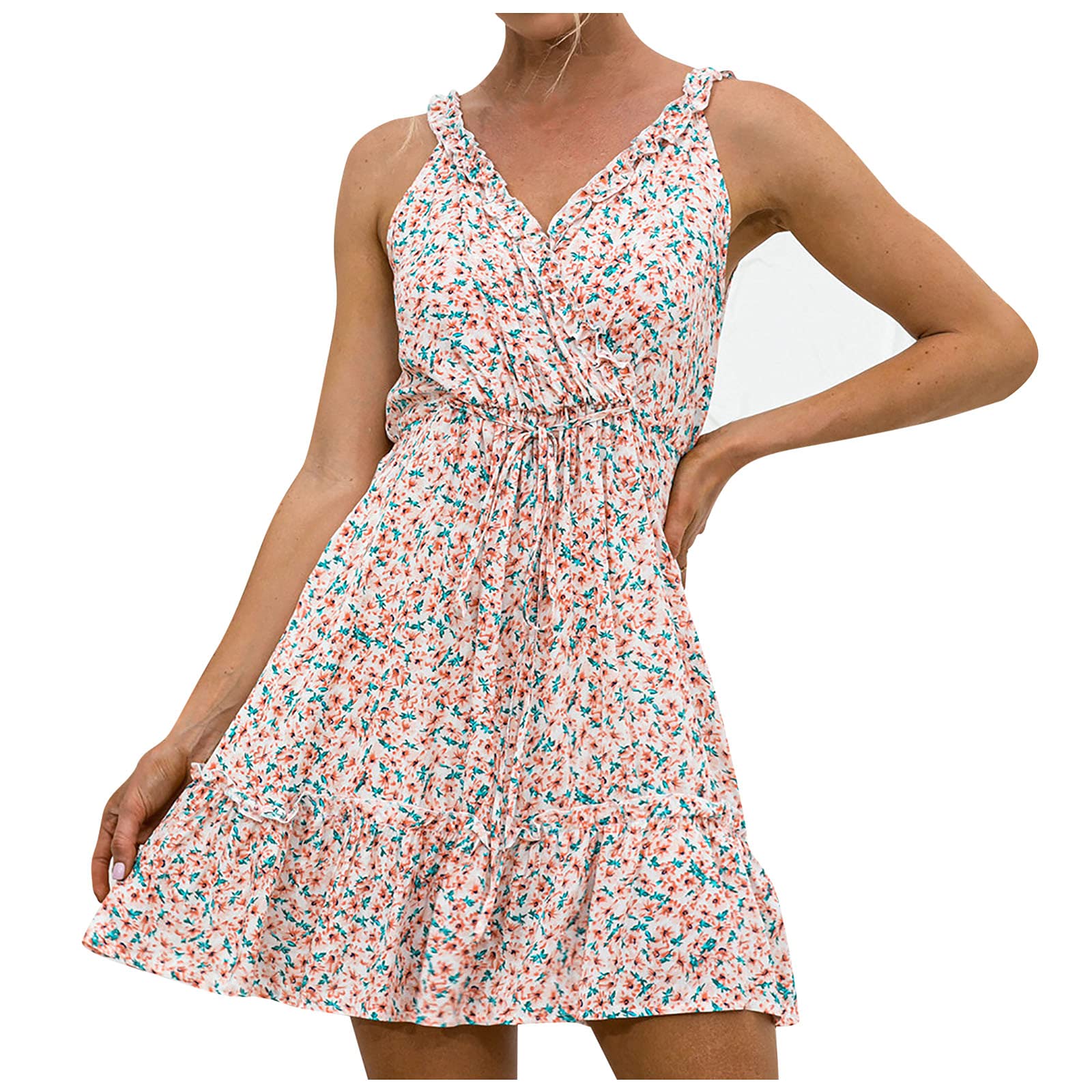 Elegant Floral Slip Dress for Women - Dexy Ruffled Mini Suspender Dress with V-Neck | Perfect for Summer & Spring Outings, Date Nights, and Beach Vacations