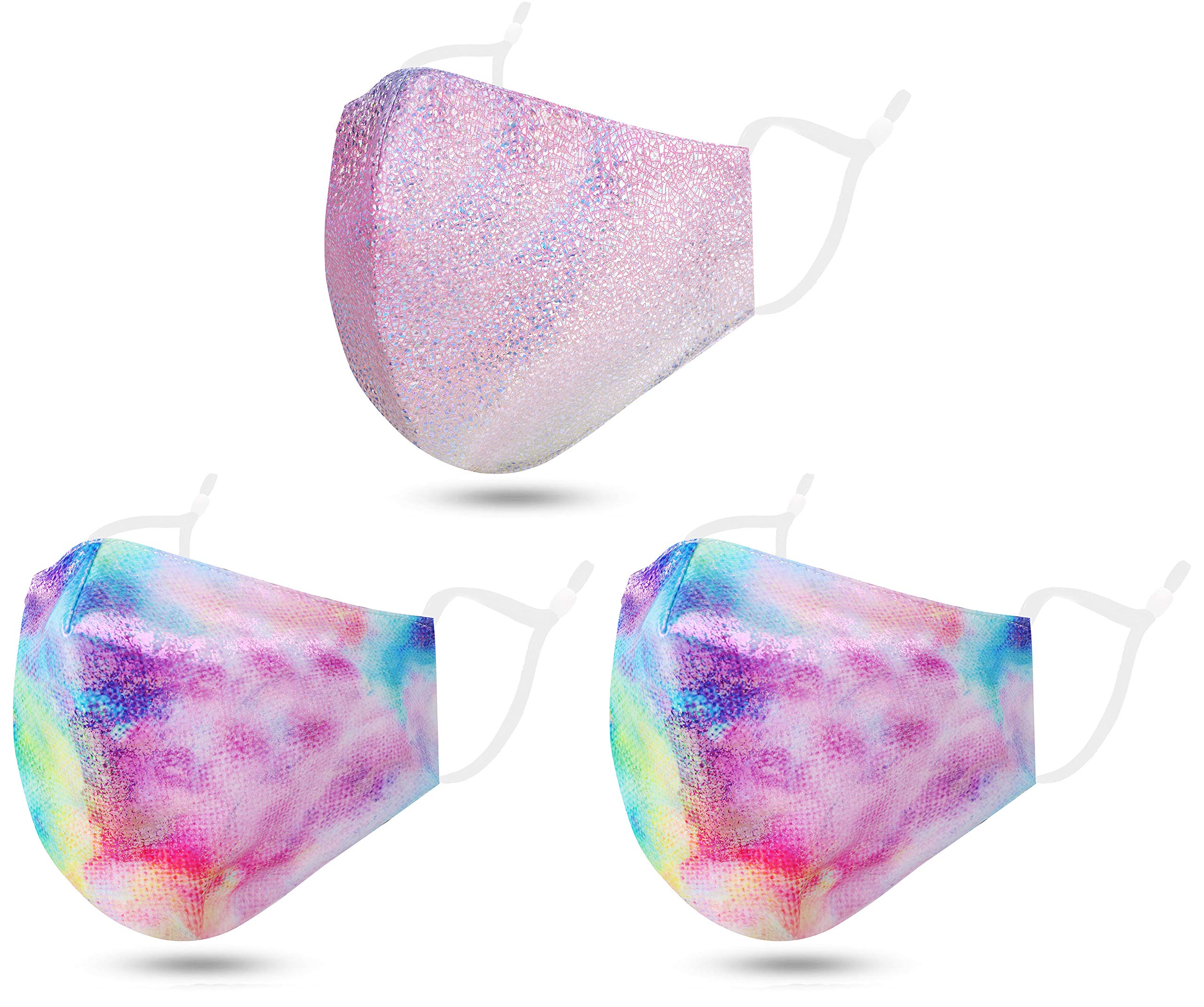 Reusable Washable Cloth Face Masks for Women - 3 Pack Rainbow & Pink Gradient Design - Breathable Fashion Face Cover for Daily Use, Work, Travel & Outdoor Activities