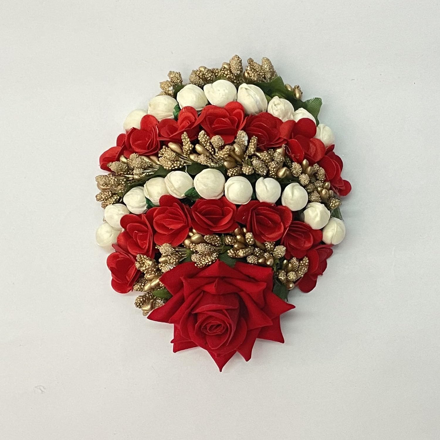 GuruEmbelish Artificial Bridal Bun Juda Maker Flower Gajra Hair Accessories for Women & Girls - Red (Pack of 1) | Perfect for Weddings, Parties & Traditional Indian Hairstyles