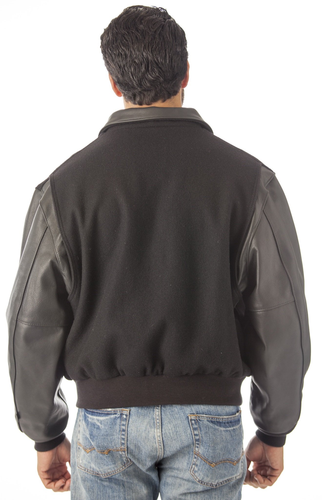 REED Men's Executive Leather Wool Varsity Jacket - Premium USA Made Leather Bomber Jacket for Business Casual & Winter Fashion