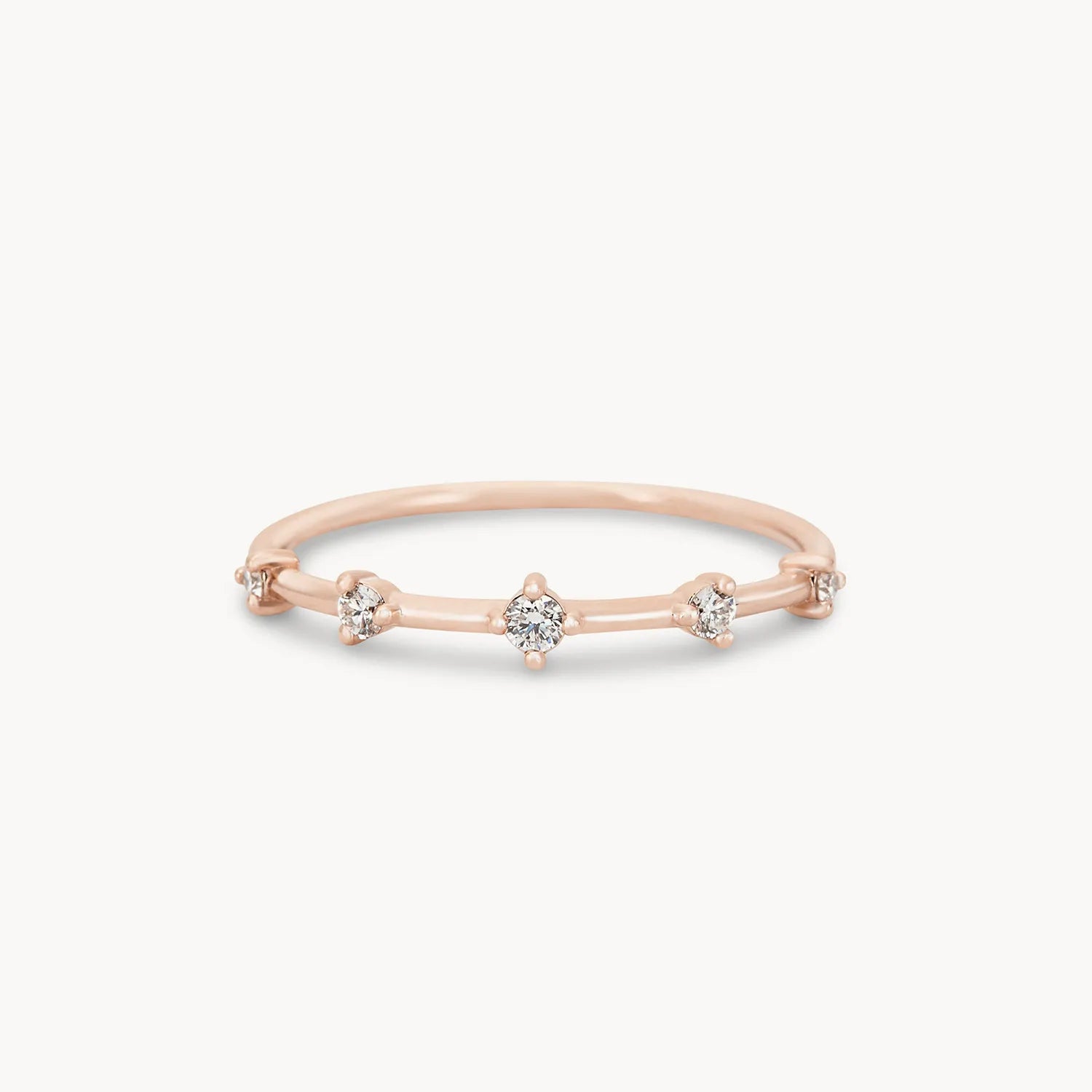 14K Rose Gold White Diamond Stars Align Ring - Elegant Celestial Jewelry for Engagement, Anniversary & Special Occasions