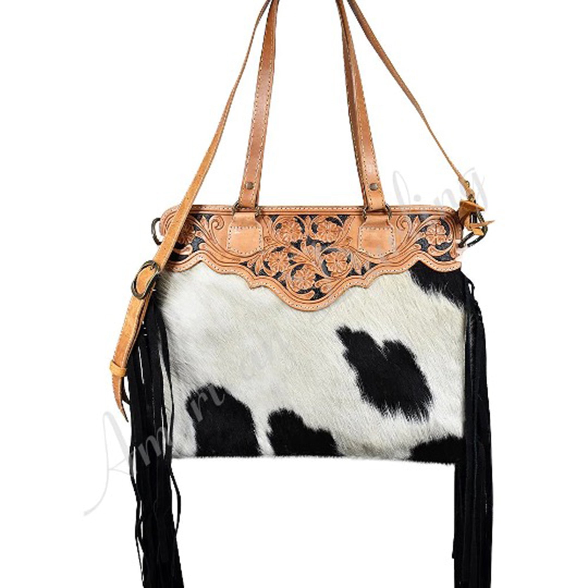 American Darling Genuine Leather Black & White Tooled Crossbody Purse for Women - Perfect for Casual Outings, Date Nights & Western Fashion