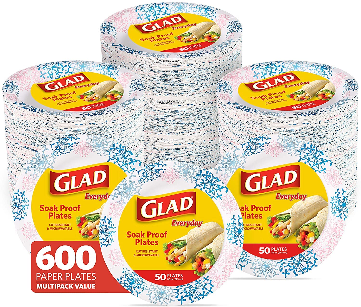 Glad Heavy Duty Disposable Paper Plates 8.5 Inch - 600 Count Bulk Pack (Pink & White) | Microwave Safe, Leak Proof & Cut Resistant | Perfect for Parties, BBQs, Picnics & Family Gatherings