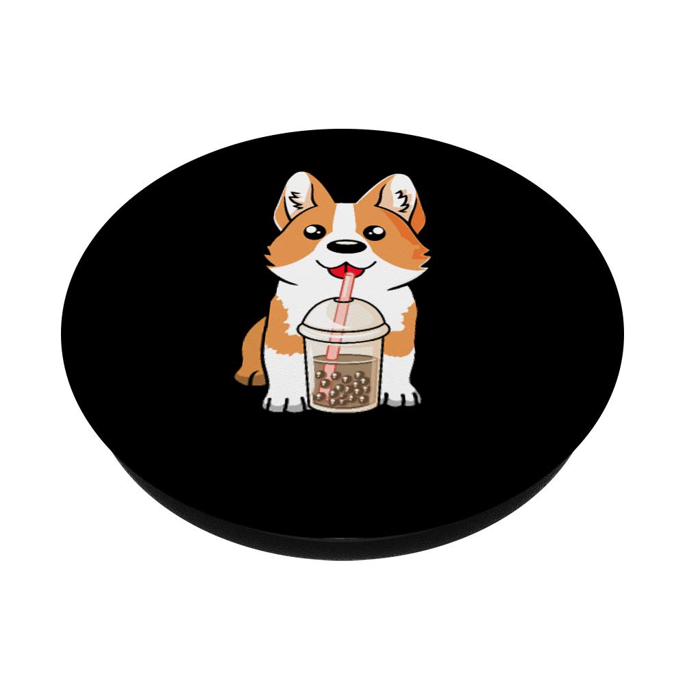 Boba Milk Tea Corgi Dog Puppy Lover Kawaii Japanese Anime PopSockets Swappable PopGrip - Cute Phone Grip for Bubble Tea Fans, Anime Lovers & Pet Owners