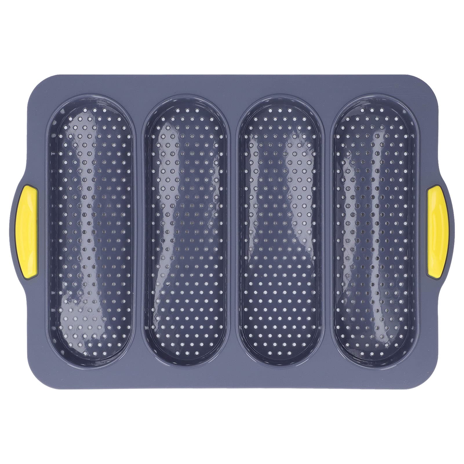 Nonstick Silicone Baguette Mold with 4 Grooves - French Bread Baking Pan with 2 Handles & Smooth Surface - Perfect for Homemade Toast, Loaf & Sandwich Bread - Ideal for Bakers & Kitchen Enthusiasts (Gray)