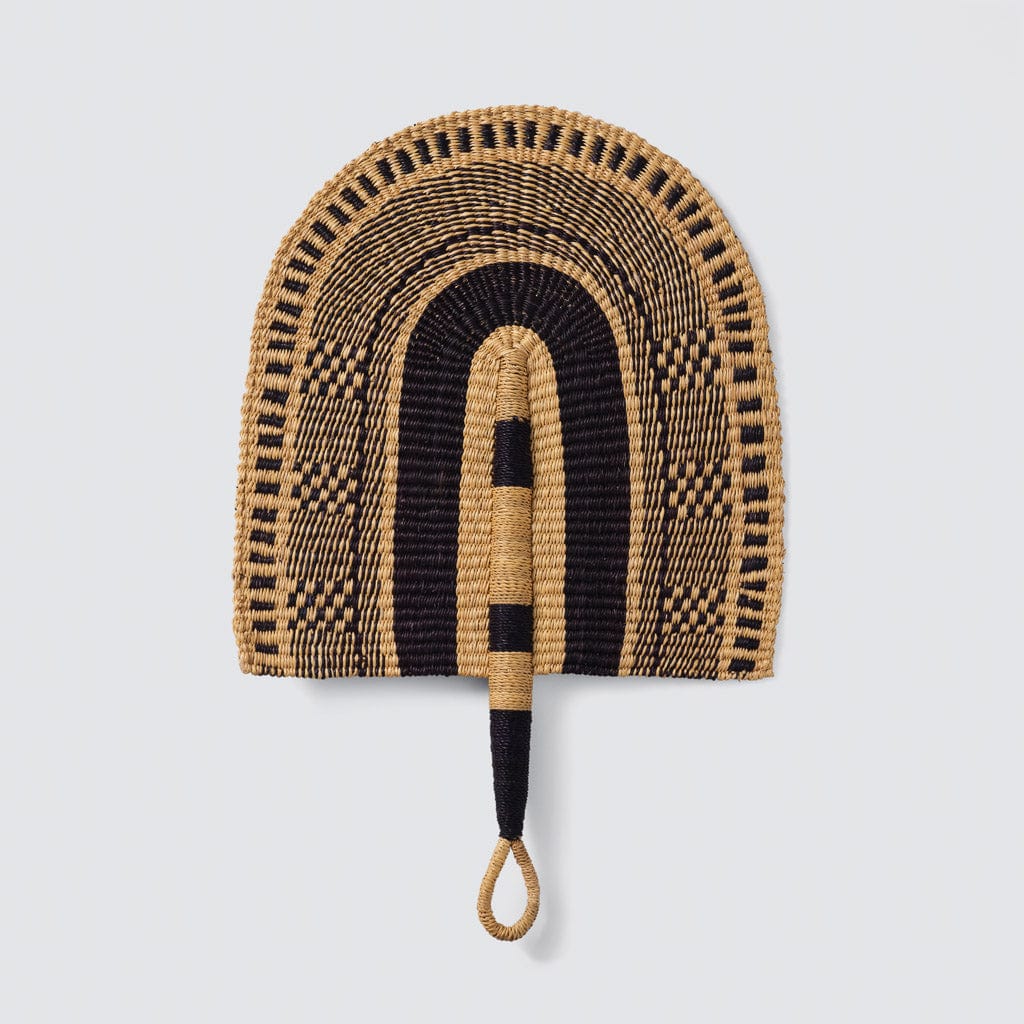 Authentic Bolga Basket Fans - Handwoven Black & Natural Straw Fans for Home Decor, Wedding Favors & Tropical Themed Parties | Perfect for Wall Decor, Gift Giving & Boho Style Interiors