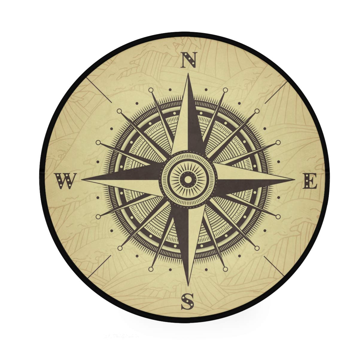 ALAZA Grunge Compass Rose Non-Slip Round Area Rug - 3' Diameter Soft Floor Mat for Bedroom, Living Room, Study & Playroom - Perfect for Home Decor, Kids Play Area and Cozy Spaces