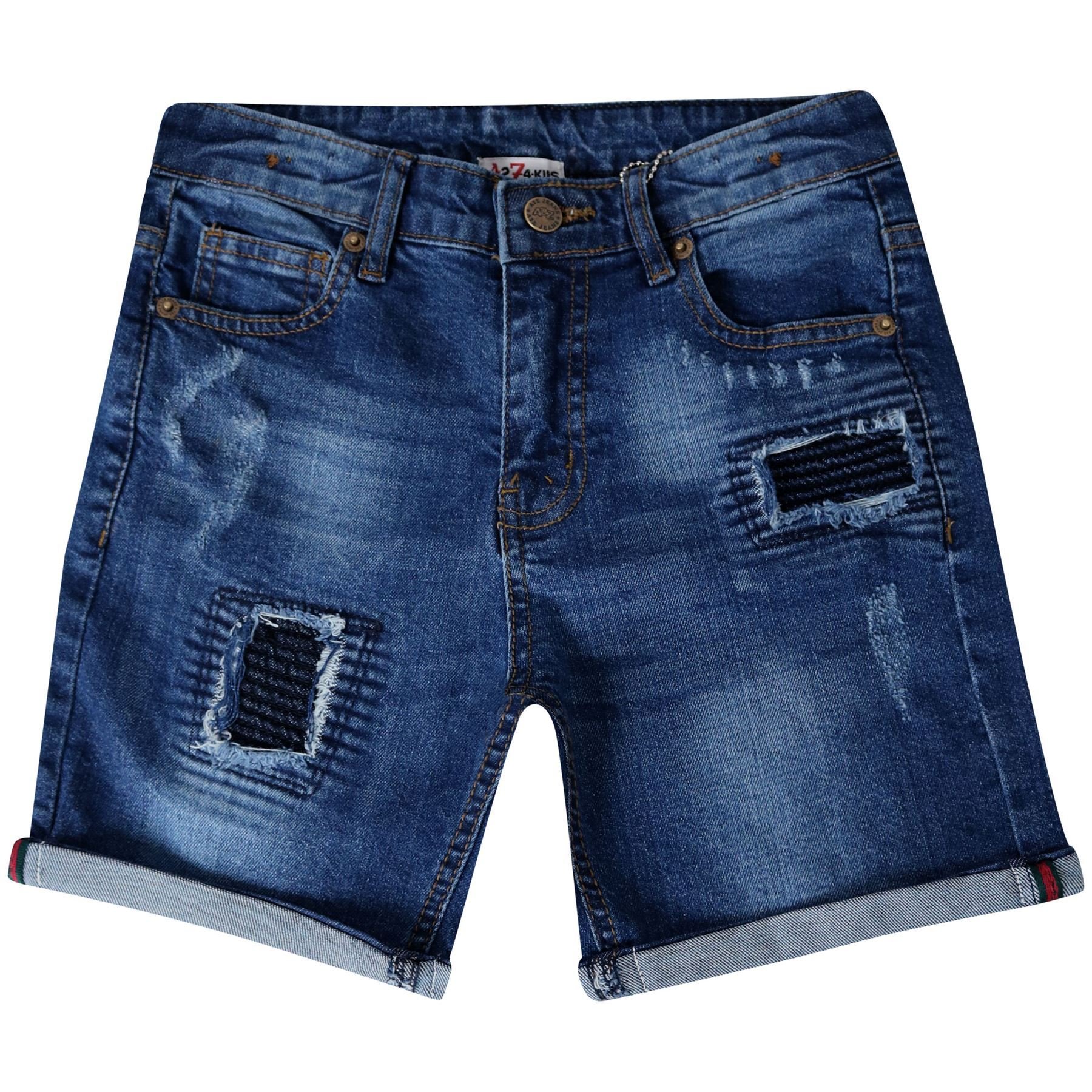 **Boys' Ripped Dark Blue Denim Shorts - Stretch Comfort Fit Jeans for Kids Ages 5-13 - Perfect for Playdates, Summer Outfits & Casual Wear**