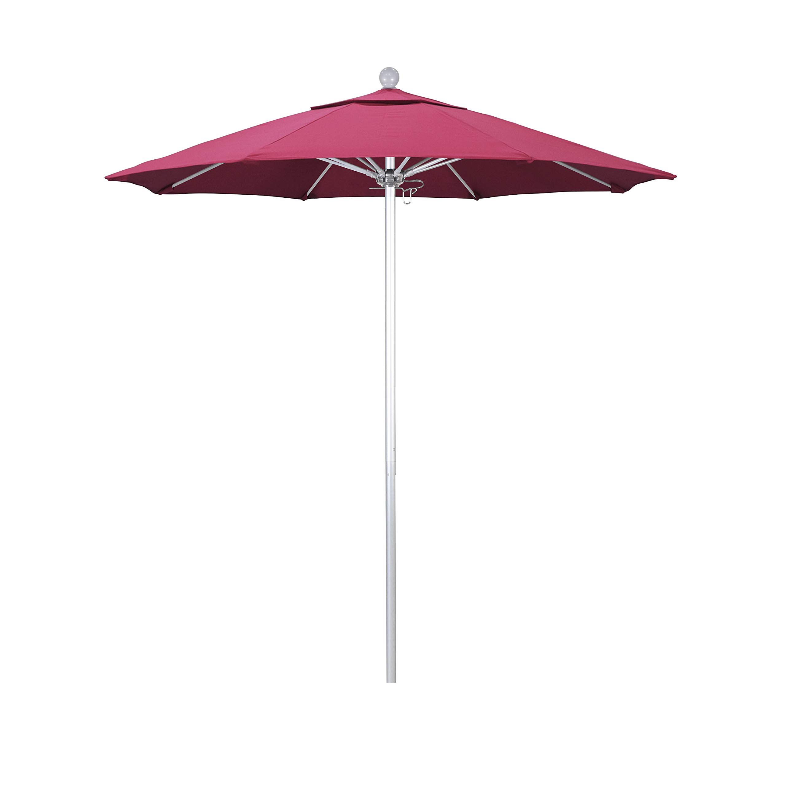 California Umbrella 7.5' Round Venture Series Commercial Patio Umbrella - Push Button Open with Pin Stop - Silver Frame & Sunbrella Hot Pink Fabric - Perfect for Poolside, Outdoor Dining, and Beach Resorts