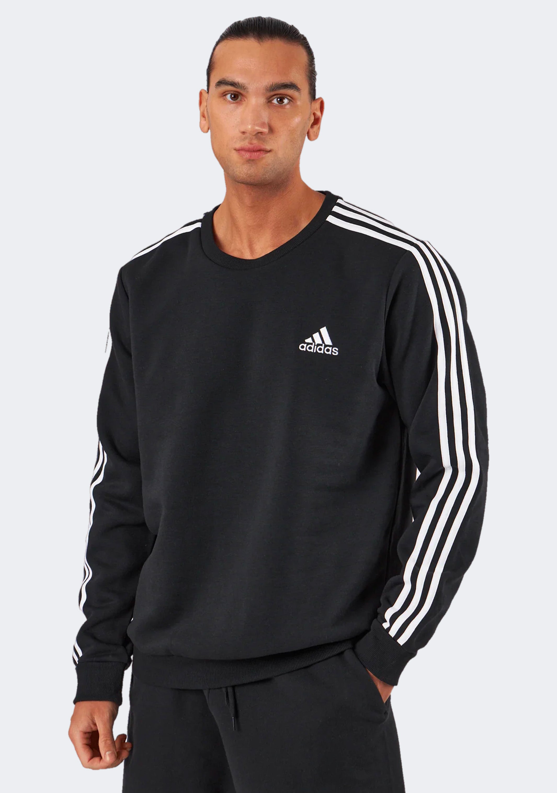 Adidas Men's Essentials Fleece 3-Stripes Sweatshirt | Comfortable Cotton Pullover Hoodie for Casual Wear, Gym & Outdoor Activities