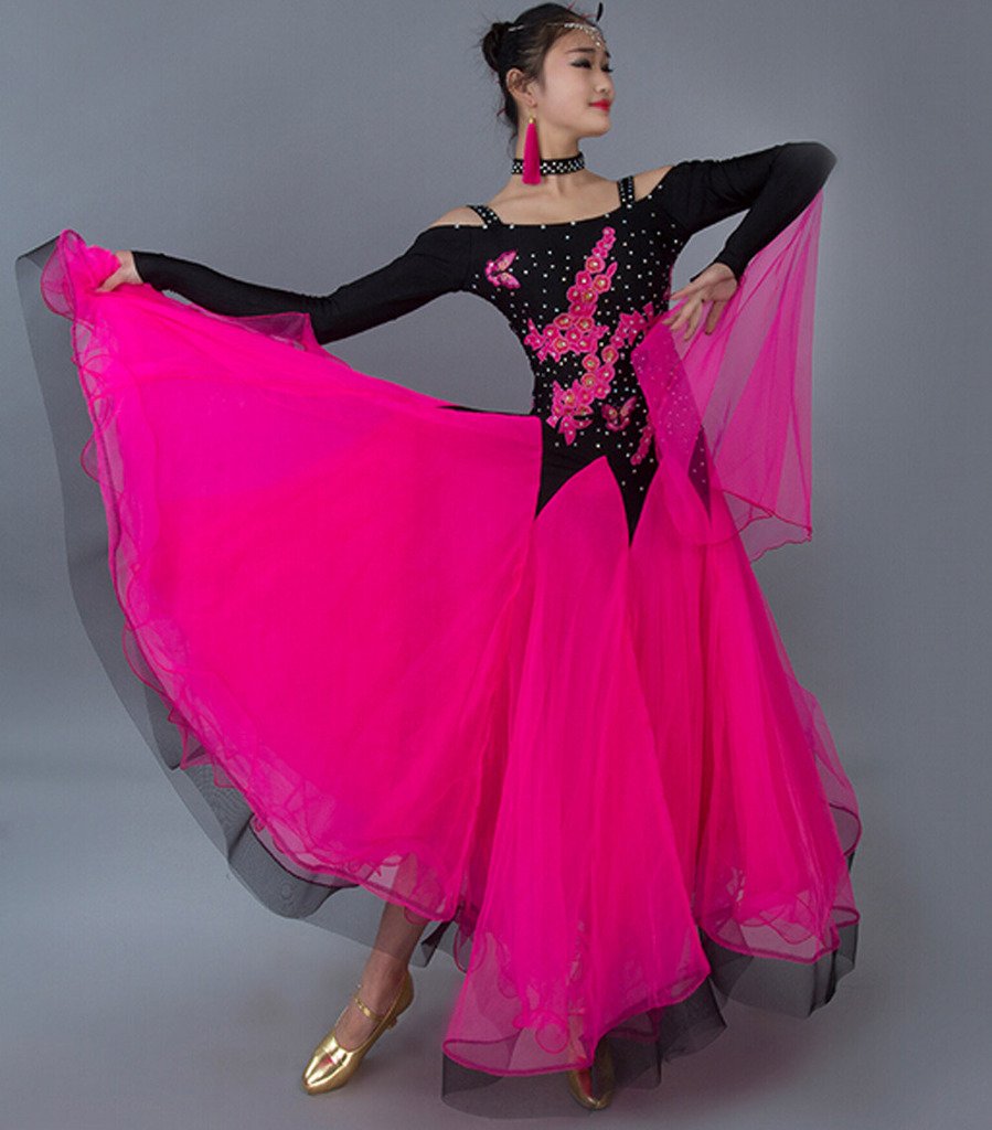 Elegant Women's Modern Waltz Tango Smooth Ballroom Dance Dress - Standard Competition Dress (Rose Red, Size 2XL) for Professional Dancers & Social Ballroom Events