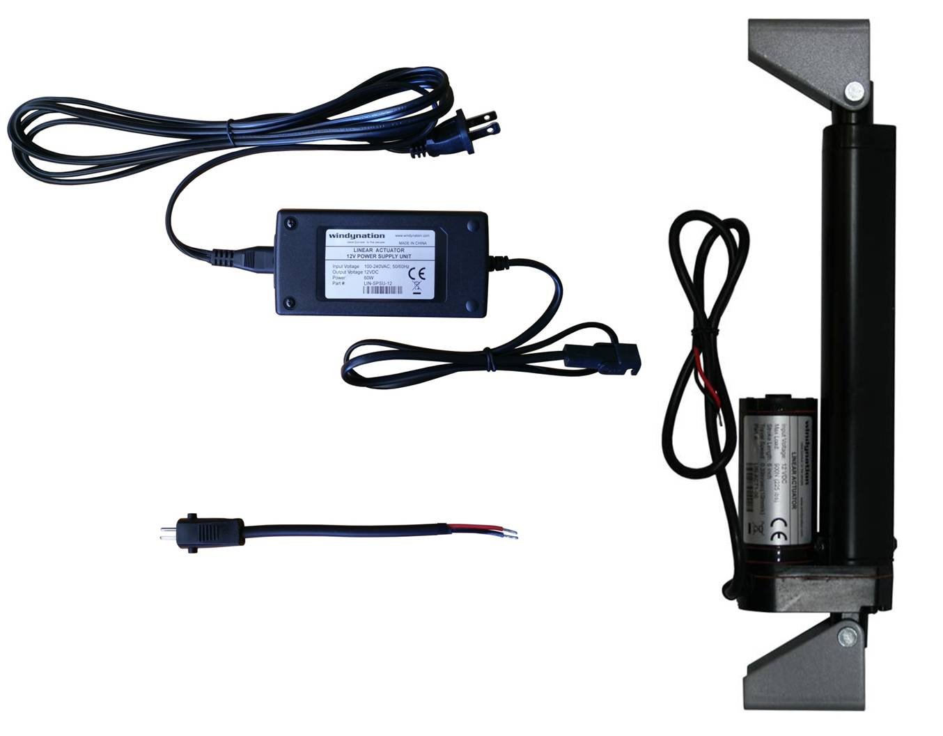 WindyNation 12V 225 lbs Heavy Duty Linear Actuator with Power Supply & Mounting Brackets - for RV, Boat, Solar Panels, Home Automation and Industrial Applications