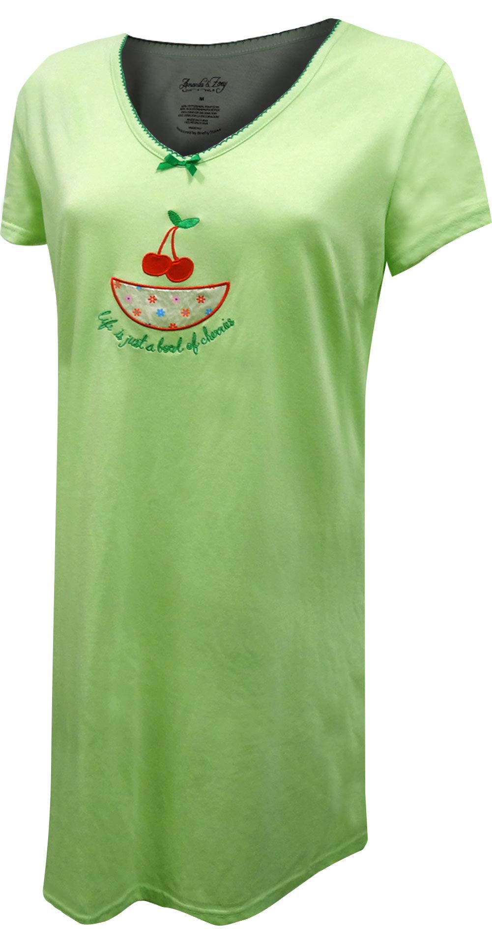 Amanda & Zoey Women's 'Life Is Just A Bowl of Cherries' Funny Graphic Night Shirt - Cute Sleepwear & Lounge Wear for Women, Perfect for Bedtime, Relaxing at Home or Girls Night Out