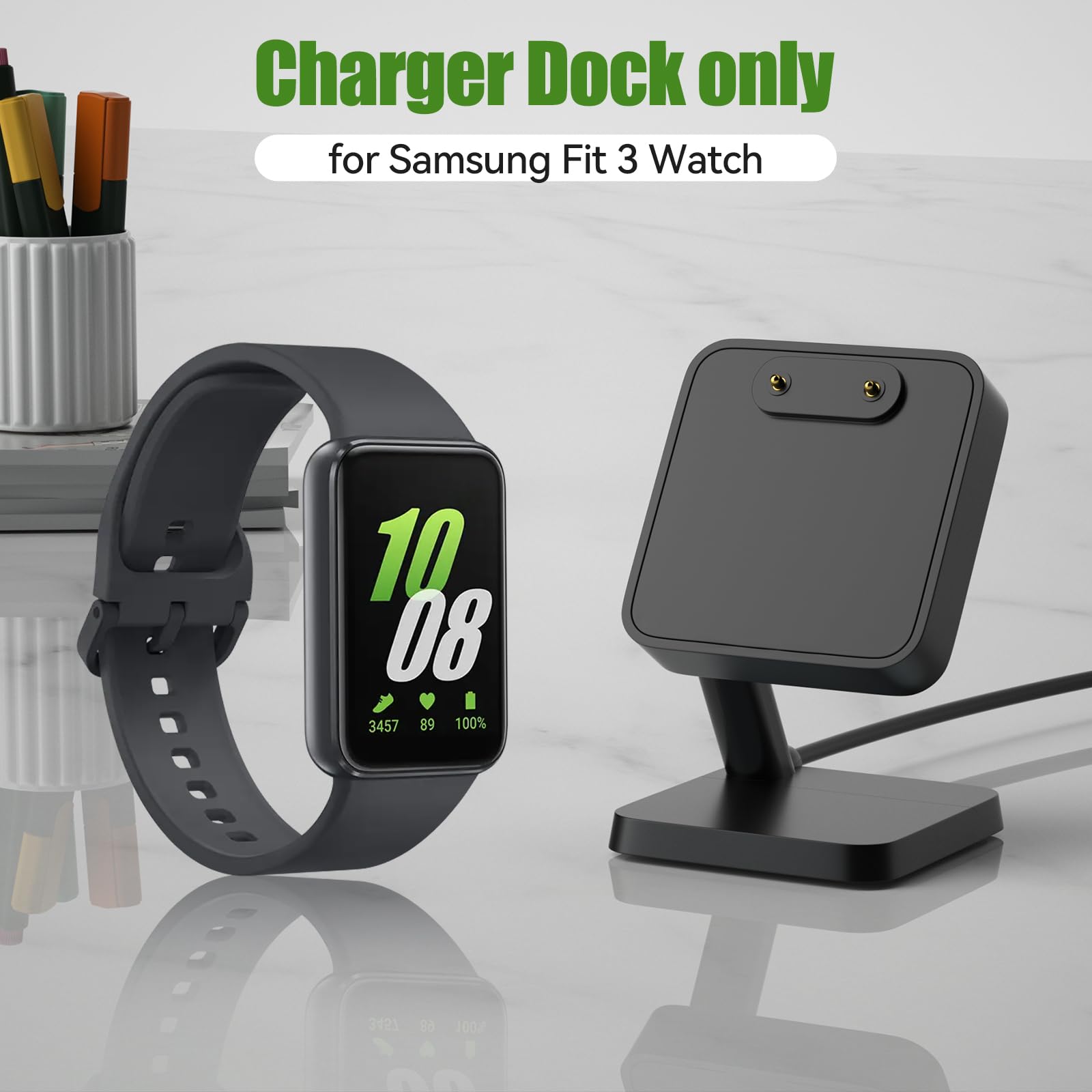 Samsung Galaxy Fit 3 Magnetic Charger Dock Stand - Fast Charging Cable & Dock for SM-R390 | Replacement Accessory (Black) | Perfect for Home, Office & Travel Use