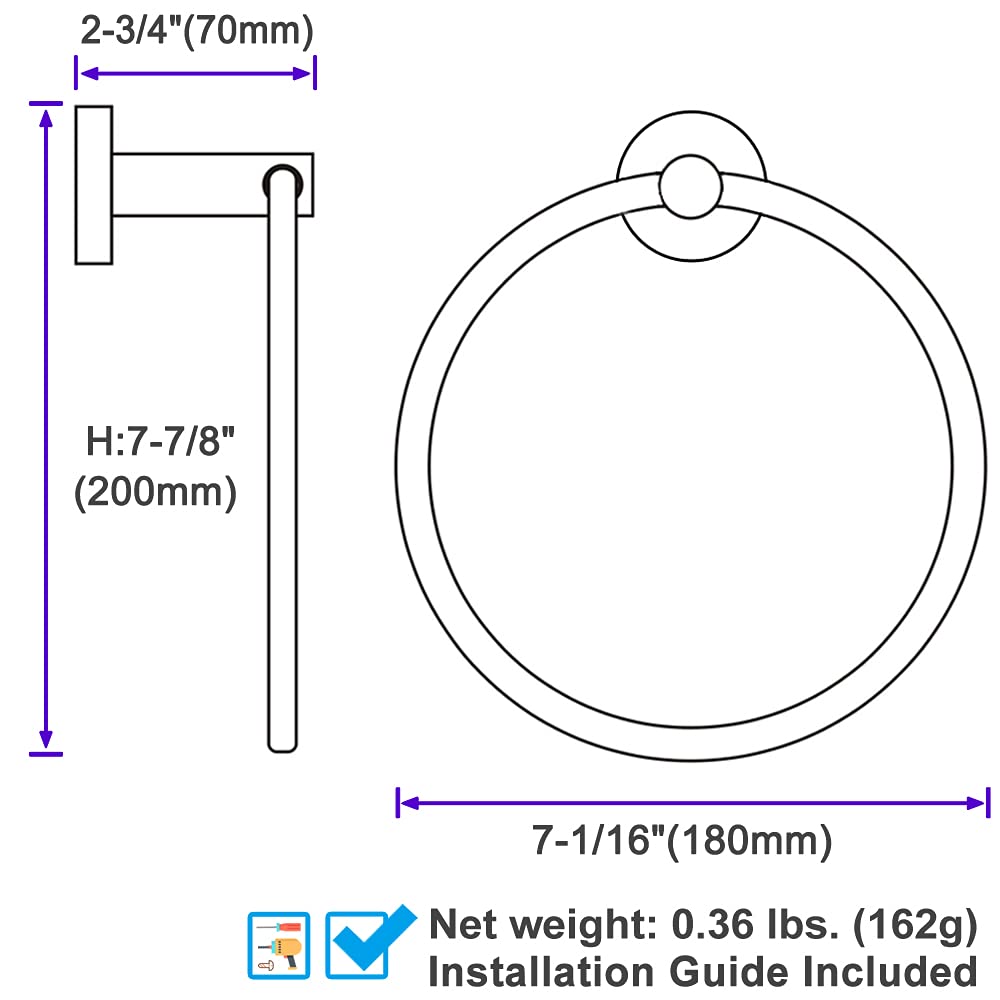 Matte Black Stainless Steel Towel Ring - Wall Mounted Bathroom Hand & Face Towel Holder for Modern Homes - Perfect for Bathrooms, Kitchens, and Powder Rooms
