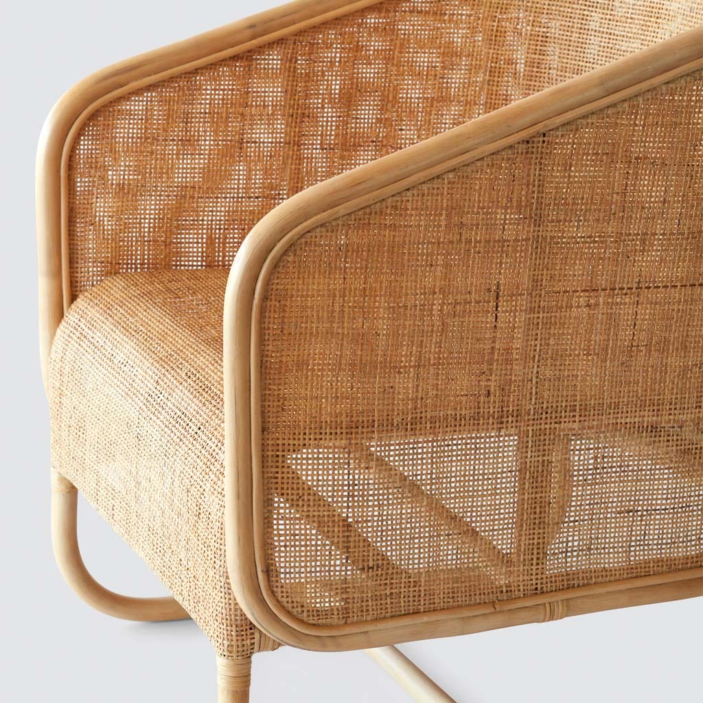 Lindu Cane Lounge Chair - Handwoven Rattan Patio Chair with Cushion - Perfect for Outdoor, Garden, Poolside & Balcony Relaxation
