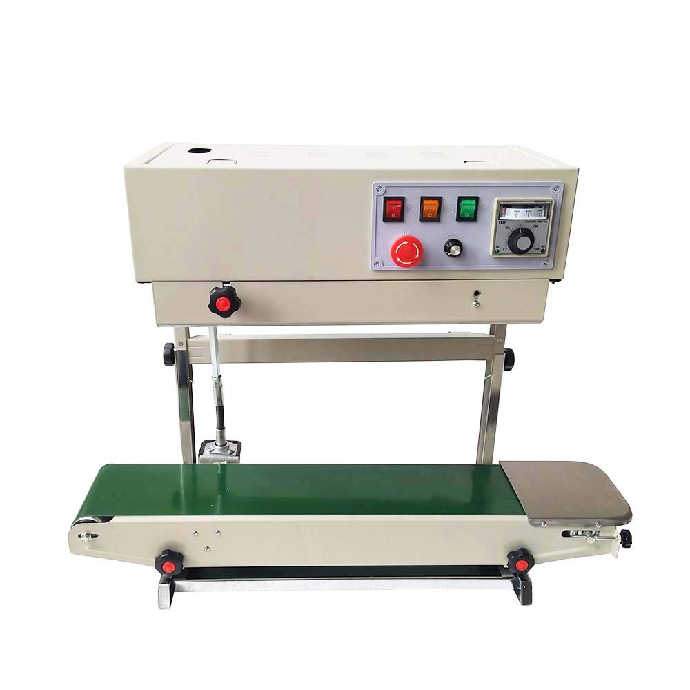 INTBUYING FR-880 Automatic Continuous Bag Sealing Machine with Printing Function - Vertical Heat Band Sealer for PVC Bags (110V) - Ideal for Food Packaging, Retail & Industrial Use
