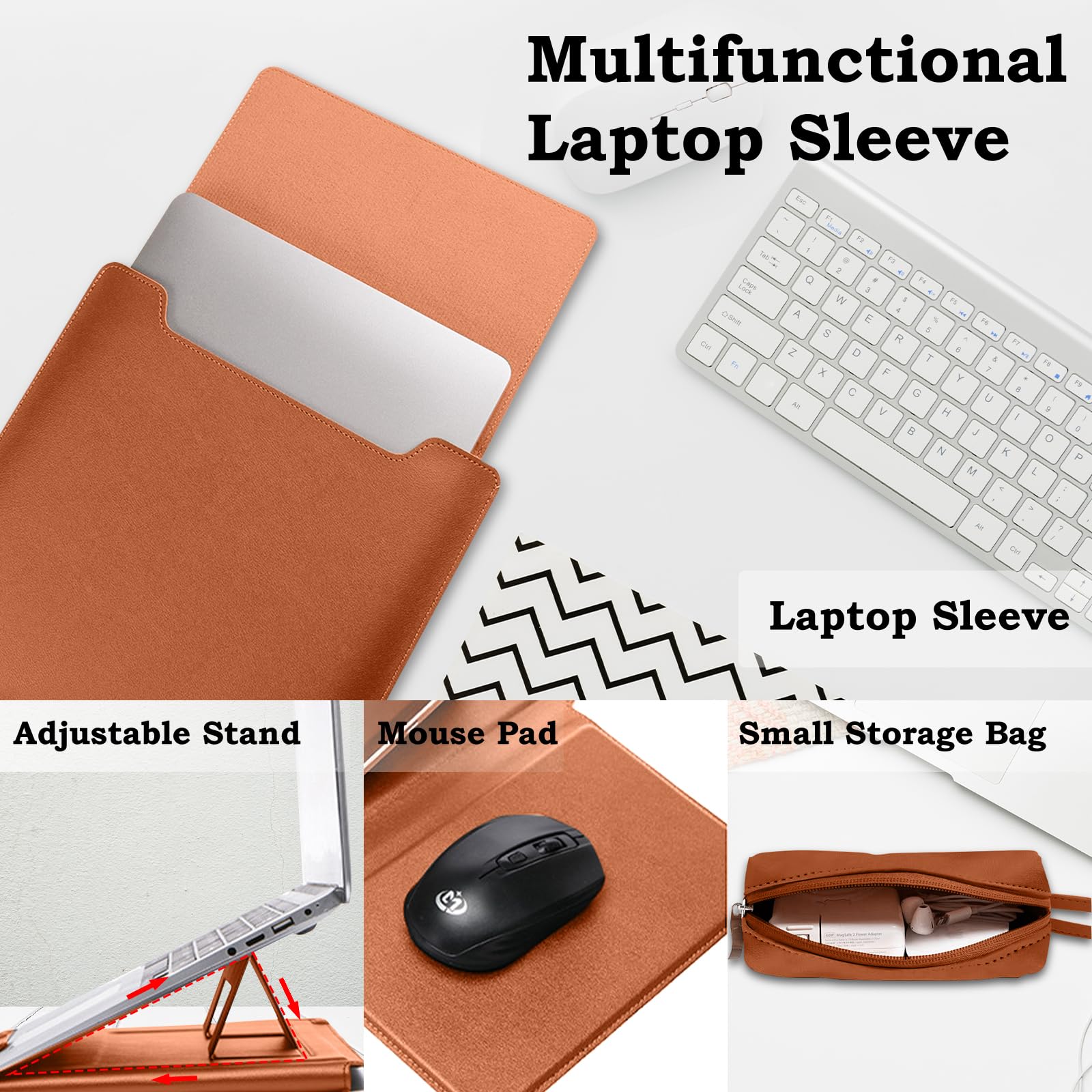 Premium Leather Laptop Sleeve with Stand - 13