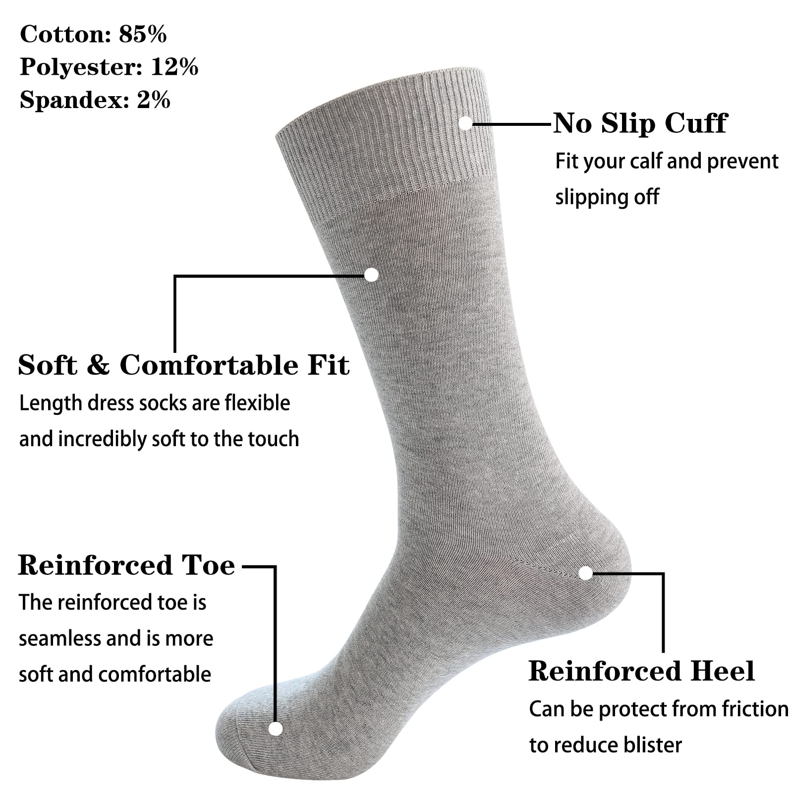 Premium Men's Dress Socks 5-Pack - 100% Cotton Business Formal Socks for Office & Wedding - Soft, Breathable, Calf-Length Crew Socks for Work, Dress Shoes & Everyday Comfort