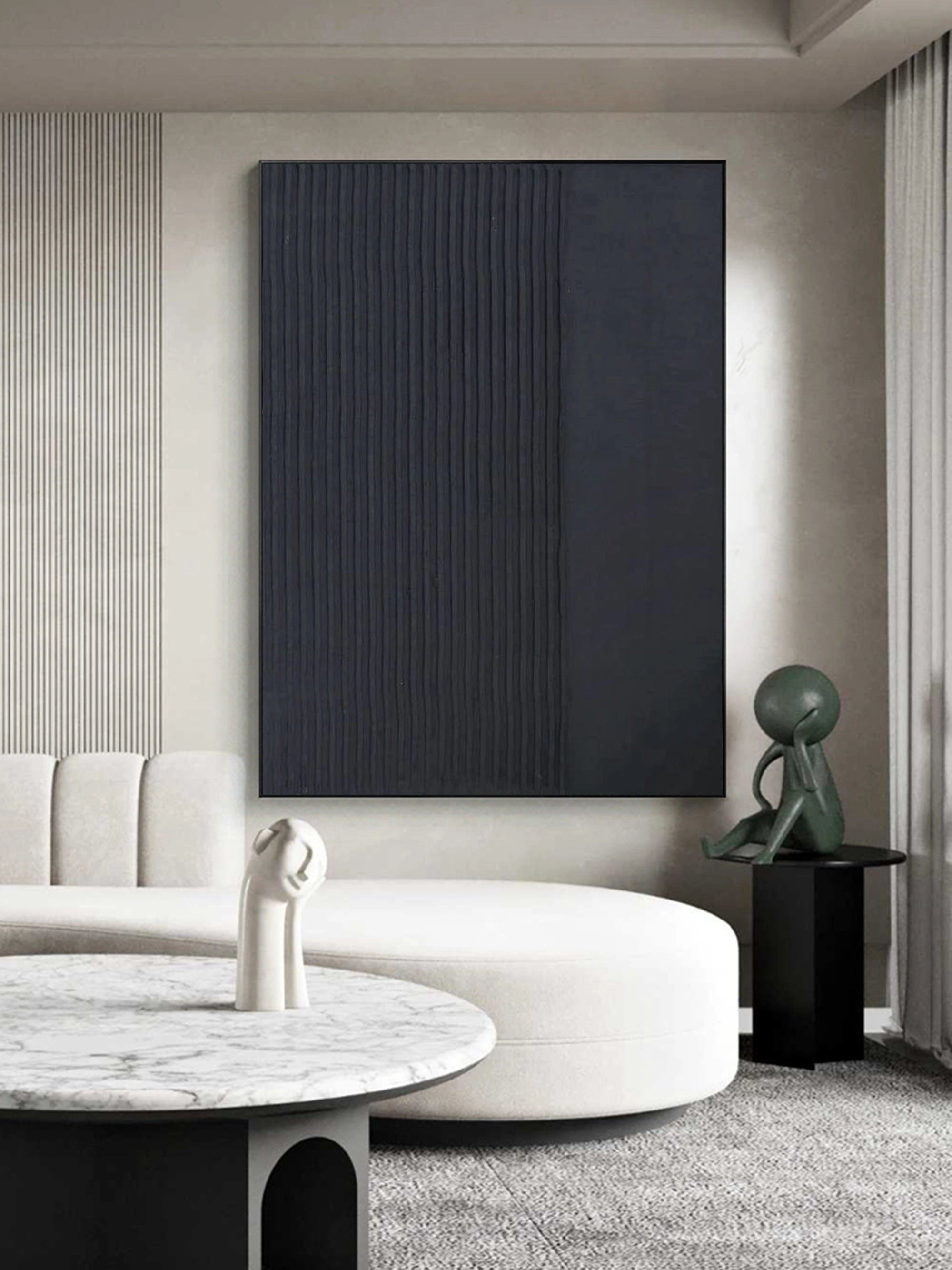 Black Minimalist Textured Painting Canvas Wall Art - Modern Abstract Home Decor for Living Room, Bedroom & Office | Premium Quality #MZ021