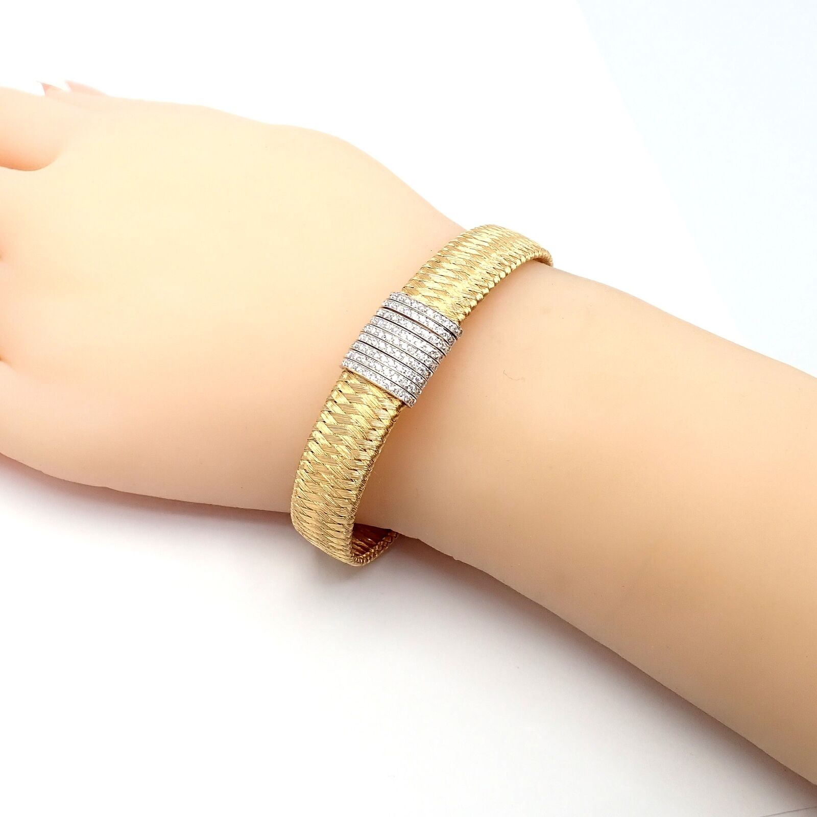 Authentic Roberto Coin 18k Yellow Gold 9 Row Diamond Silk Weave Bracelet for Women - Luxury Jewelry Gift for Anniversary, Birthday & Special Occasions