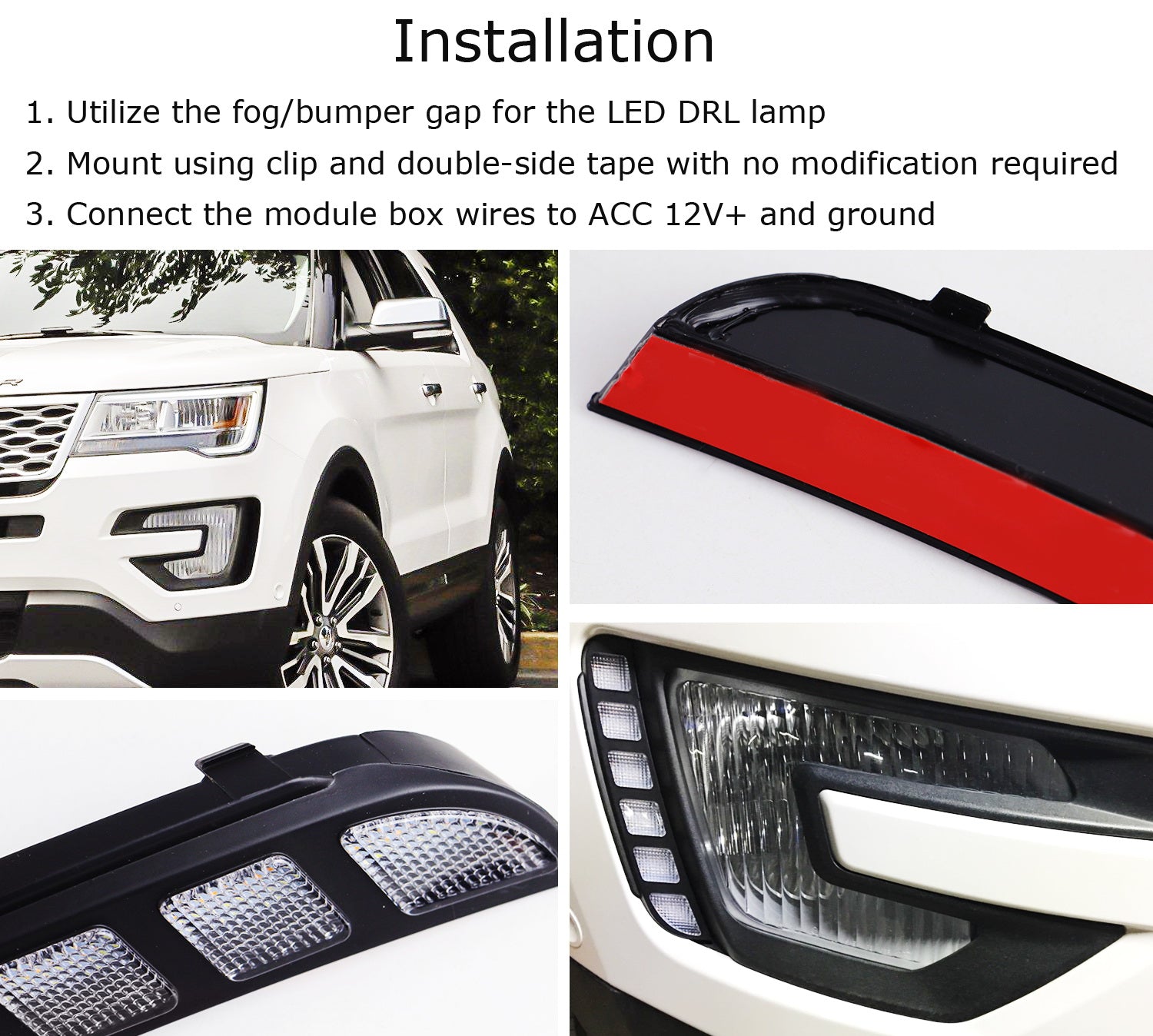 2016-2017 Ford Explorer Direct Fit Vertical Mount LED Daytime Running Lights - DRL Fog Lights for Enhanced Visibility & Safety (Perfect for Off-Road, Night Driving & Bad Weather Conditions)