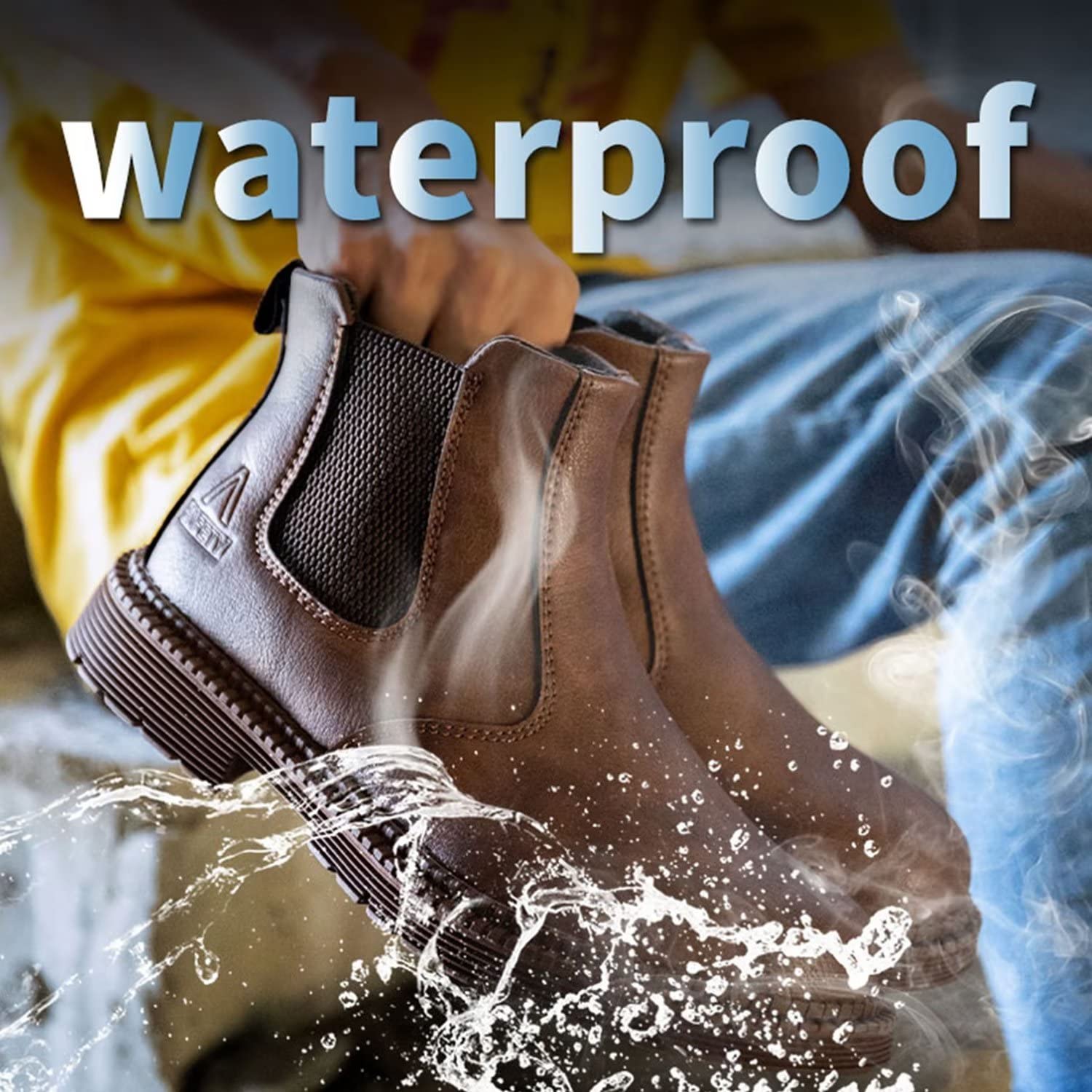 Tanleewa Men's Steel Toe Work Boots - Waterproof Leather Safety Shoes with Insulation & Non-Slip Sole for Construction, Hiking & Outdoor Work | Durable Workwear for Tough Jobs