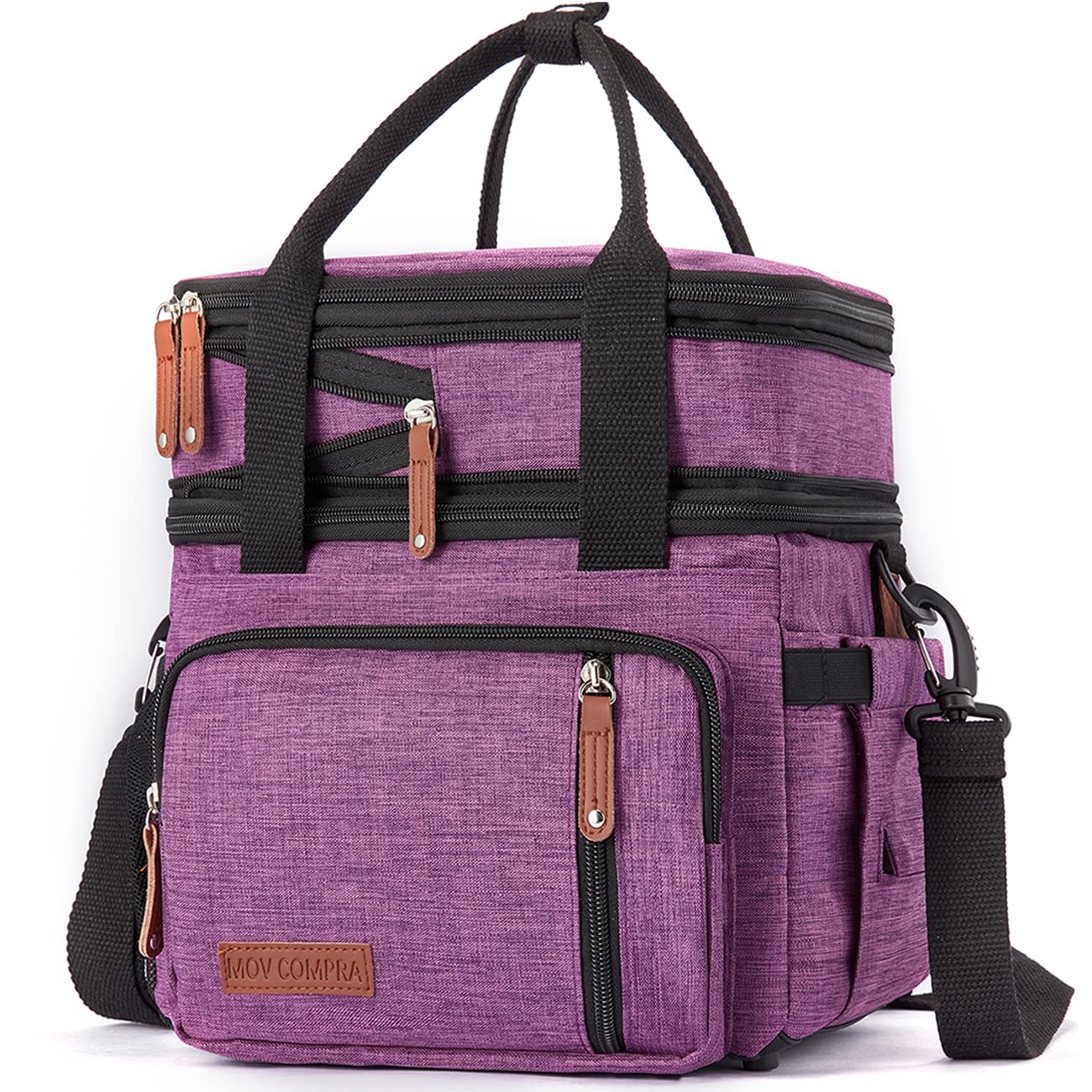 MOV COMPRA Purple Insulated Lunch Bag for Women - Expandable Leakproof Lunch Box for Work, Office & School - Large Cooler Bag for Meals & Snacks (Purple)