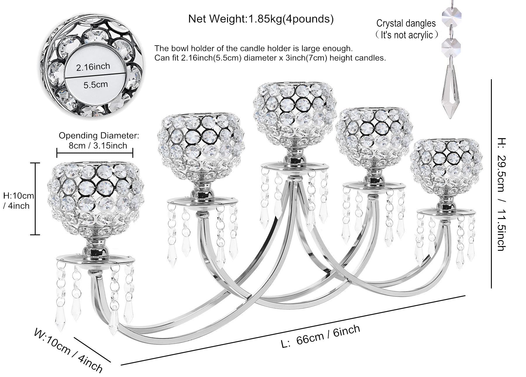 Large 5-Arm Silver Crystal Beaded Candelabra - Elegant Tea Light Candle Holder for Weddings, Dining Tables & Christmas Decor | Perfect Centerpiece for Home, Party & Holiday Decorations