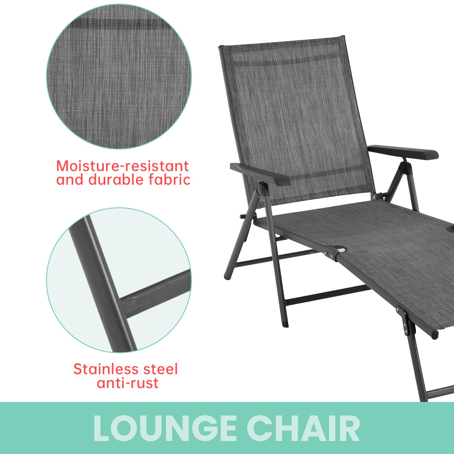 **FDW Adjustable Reclining Patio Lounge Chairs Set of 2 - Outdoor Chaise Lounges for Pool, Beach, Backyard & Garden - Lightweight & Foldable for Easy Storage**    *(Perfect for Sunbathing, Relaxing by the Pool, or Lounging in Your Backyard Oasis!)*