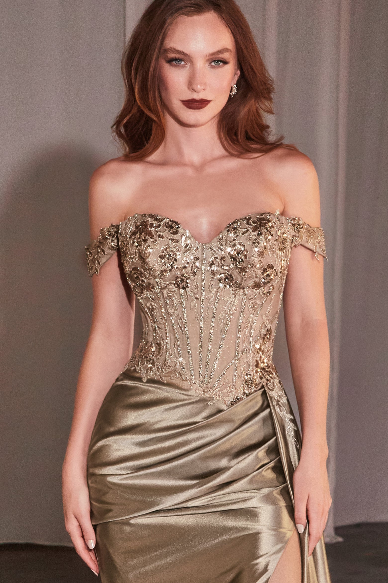 Hailee Off Shoulder Lace & Satin Fitted Evening Gown - Elegant Formal Dress for Prom, Wedding & Special Occasions