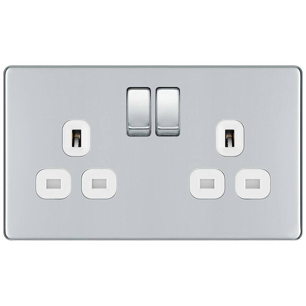BG Nexus Screwless Polished Chrome 13A Double Socket FPC22W - Modern Electrical Outlet for Home & Office Use