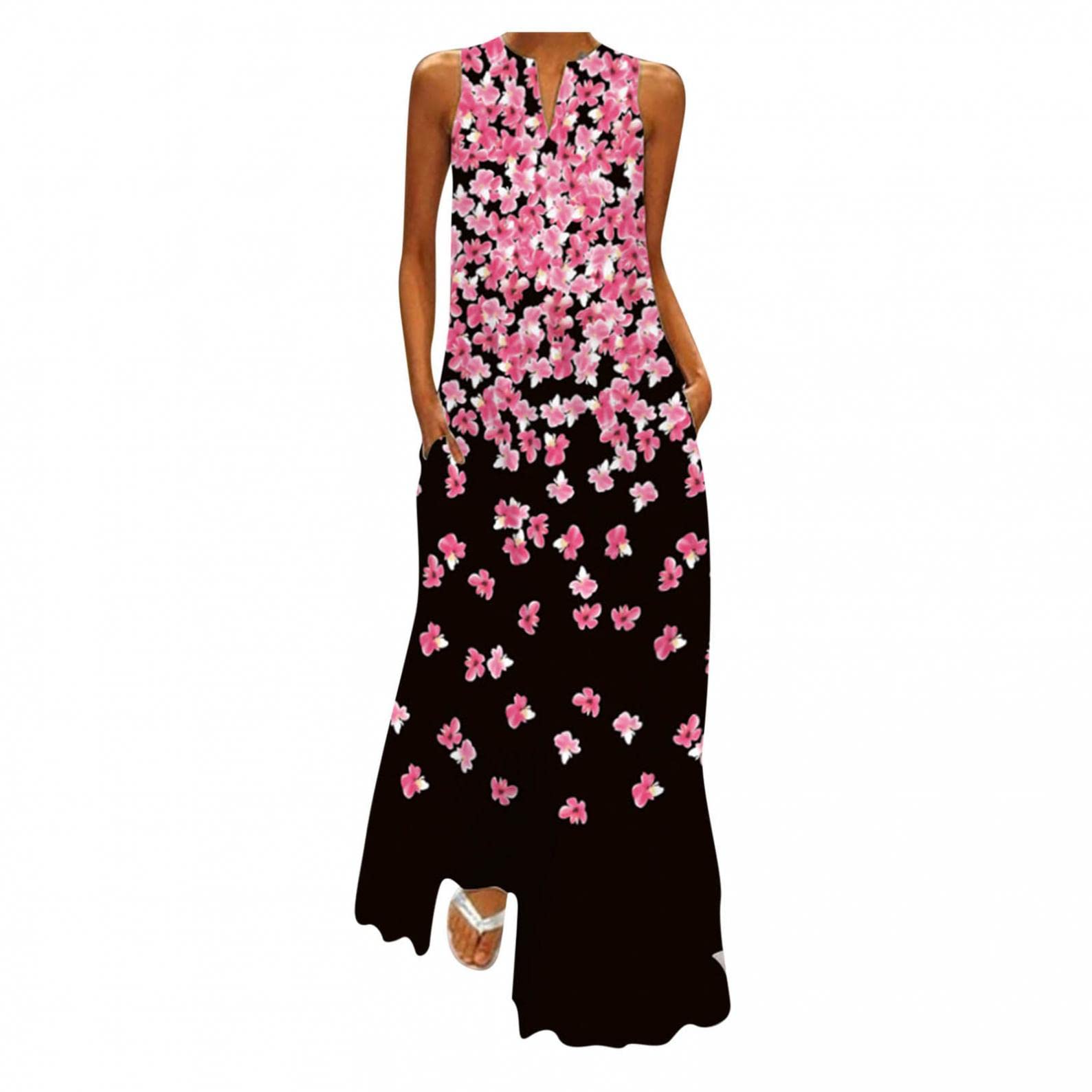 BAGELISE Women's Formal Dresses - Elegant Black Floral Print Flowy Prom Dress for Wedding Guest & Special Occasions | Perfect for Evening Parties, Cocktail Events & Formal Gatherings