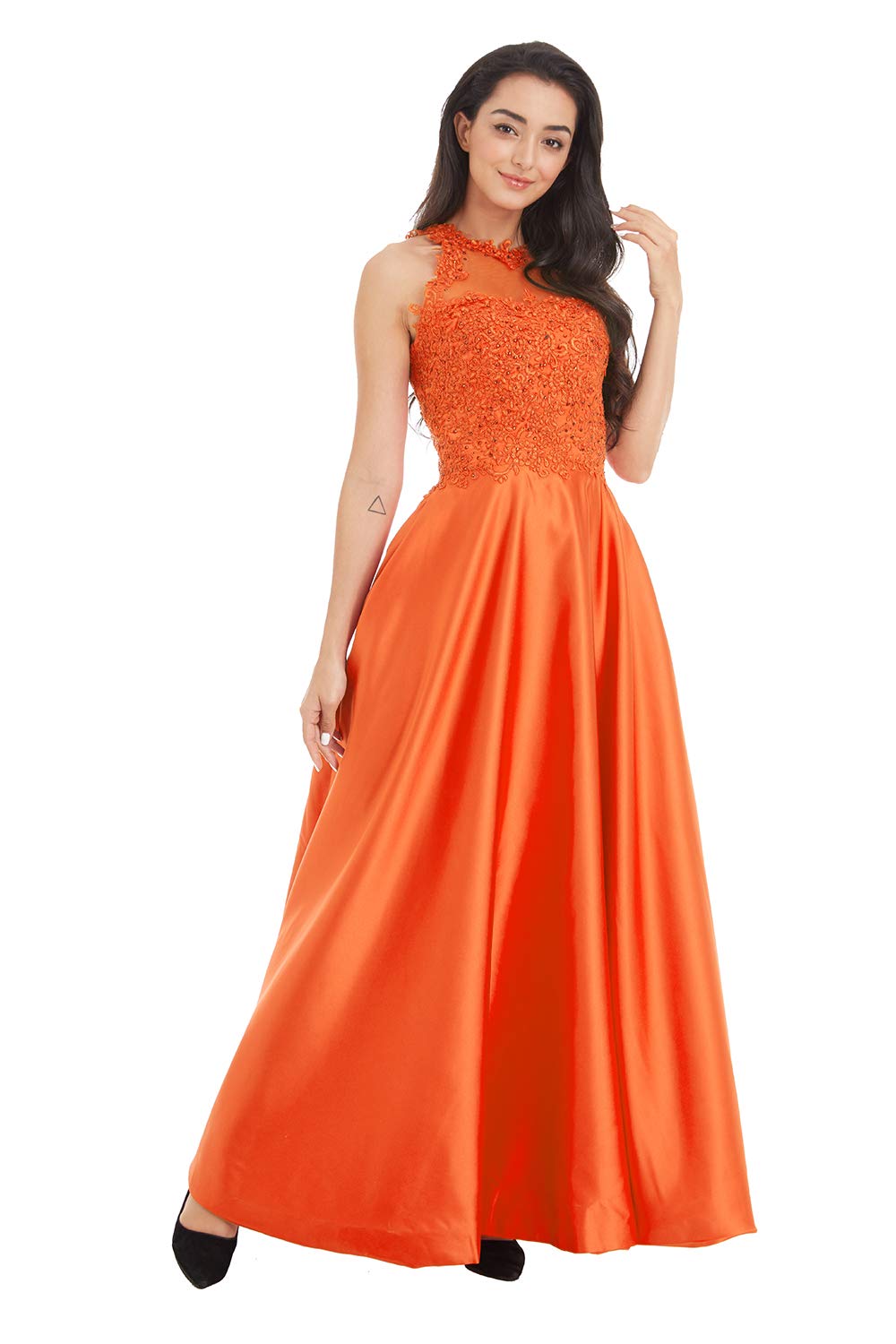 Ailidaw Women's Junior Halter Prom Dresses - Satin Ball Gowns with Beaded Applique, Long Formal Evening Party Gowns with Pockets - Perfect for Prom, Homecoming, Quinceañera & Black Tie Events
