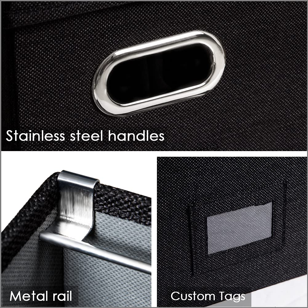 PRANDOM File Organizer Box Set of 4 - Collapsible Linen Storage Bins with Lids for Office, Home & School - Letter Size Hanging File Folders (14x9.3x10.8 Inch) - Perfect for Desk Organization, Document Storage & Cabinet Filing Systems