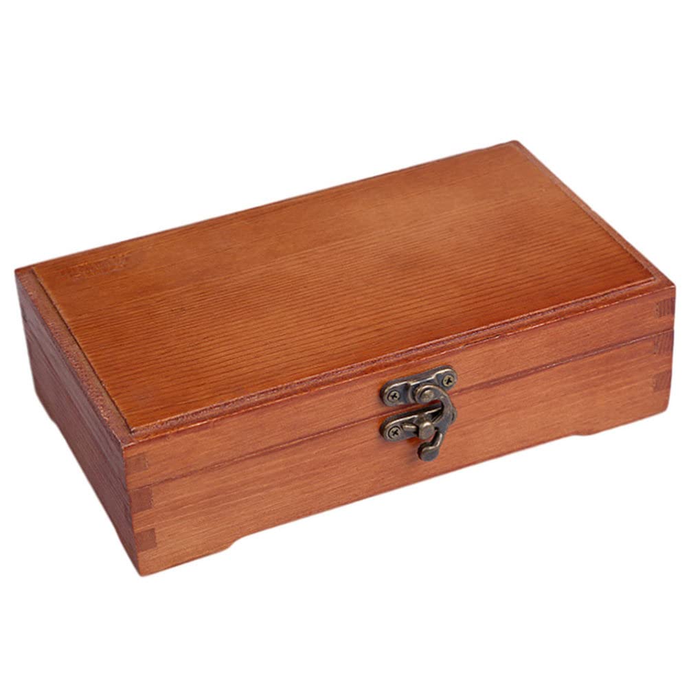 Vintage Wooden Storage Box with Locking Clasp - 1pc Small Pencil & Pen Organizer, Art Supply Case, Brush & Tool Holder - Retro Brown Utility Box for Home, Office & Craft Room Organization