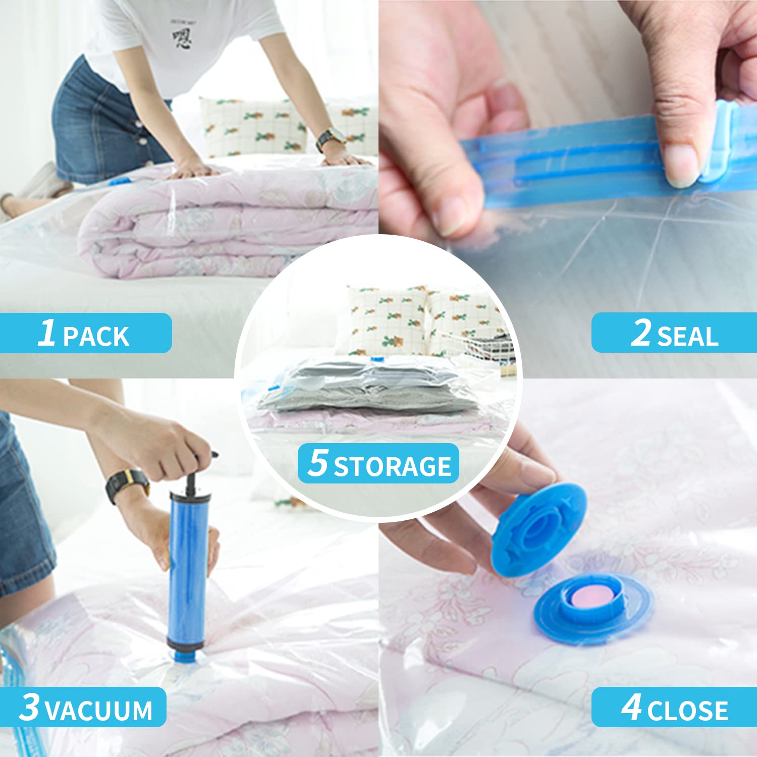 amhomel Vacuum Storage Bags 12-Pack (3 Jumbo, 3 Large, 3 Medium, 3 Small) - Space Saving Ziplock Compression Bags for Clothes, Blankets, Pillows & Comforters with Hand Pump - Perfect for Travel, Seasonal Storage & Home Organization