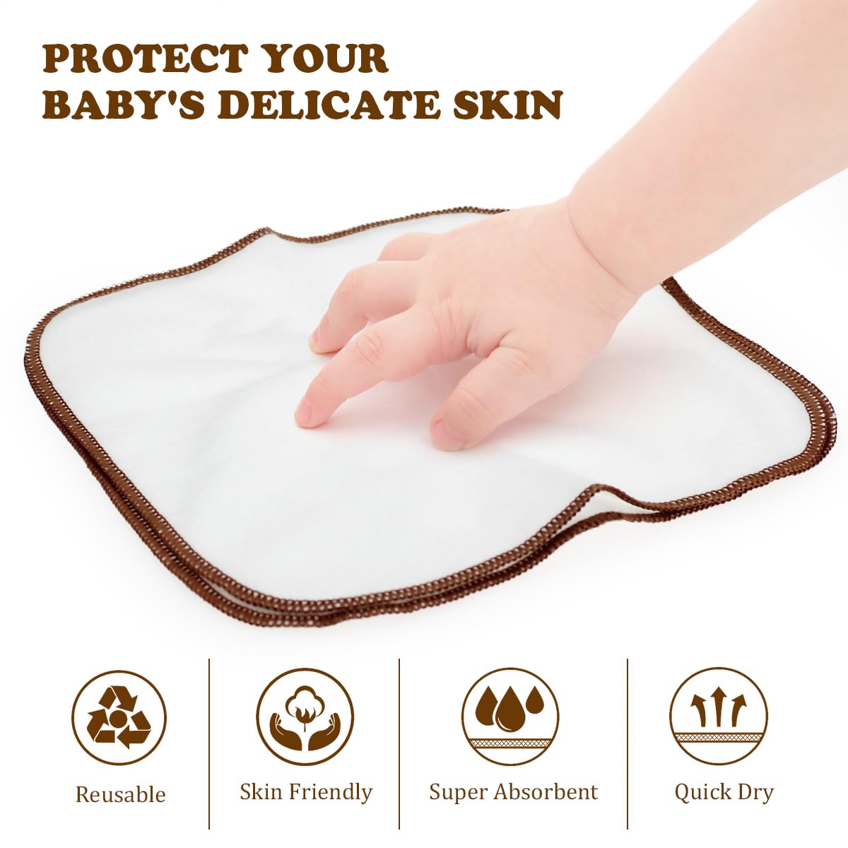 Mama Koala Organic Cotton Reusable Baby Wipes - 30 Pack Washable Cloth Diaper Wipes & Face Wipes, Unbleached Natural Fabric with Waterproof Storage Pouch (7.8x7.8 Inches) - Perfect for Diaper Changes, Face Cleaning & On-the-Go Baby Care