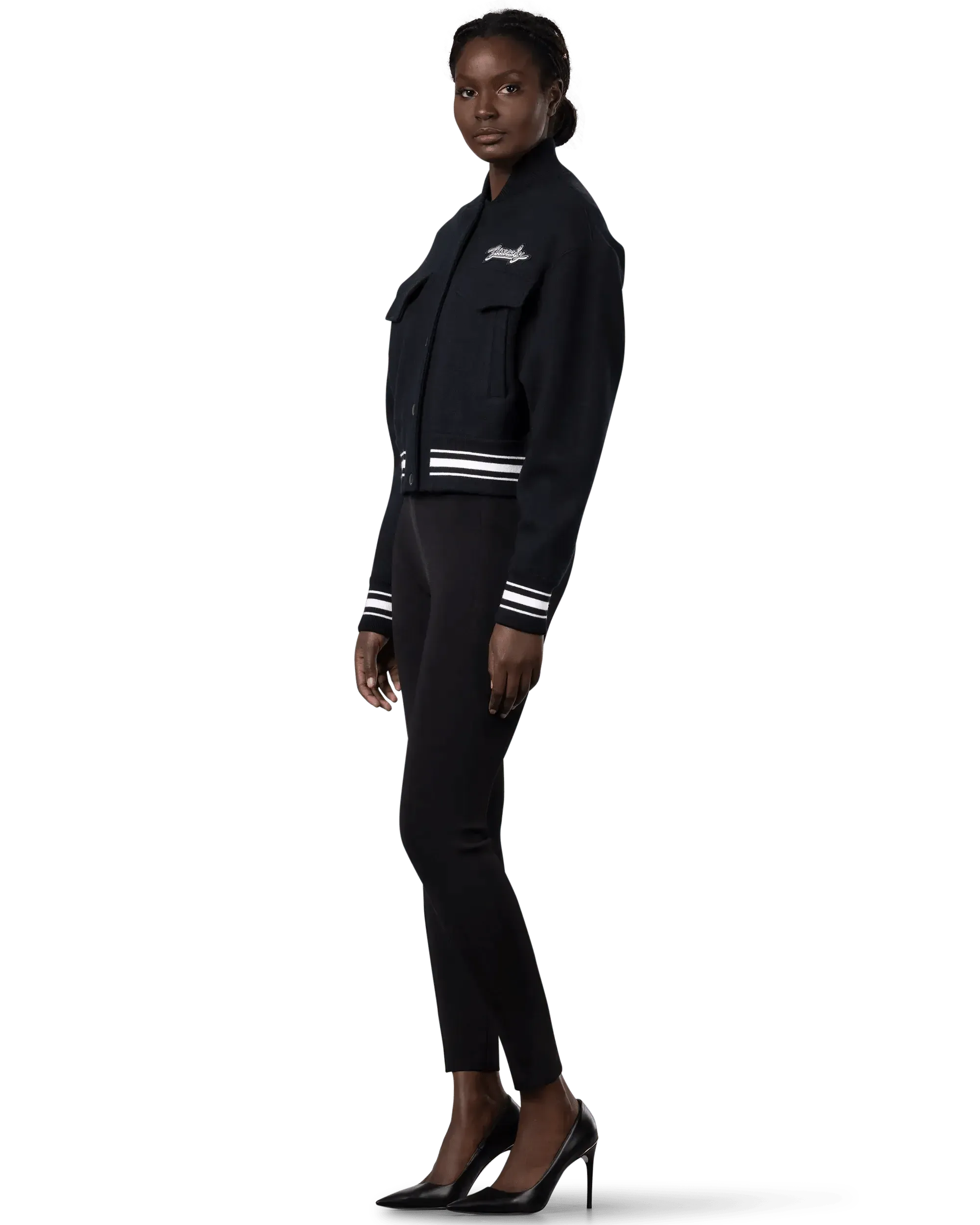 Stylish Cropped Bomber Varsity Jacket for Women - Trendy Outerwear with Ribbed Cuffs & Collar - Perfect for Casual Wear, Street Style & Fall Fashion