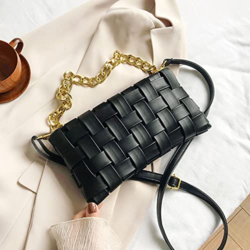 Women's Braided Shoulder Bag - Woven Crossbody Purse with Chain & 2 Removable Straps | Stylish Satchel Clutch for Casual Outings, Travel & Everyday Use