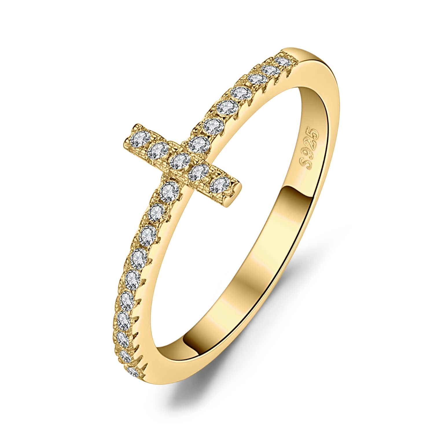 JewelryPalace 14K Gold Plated 925 Sterling Silver Cross Sideways Promise Ring for Women - CZ Simulated Diamond Anniversary Gift for Her, Girlfriend, Wife | Perfect for Valentine's Day, Engagement, Birthday & Special Occasions