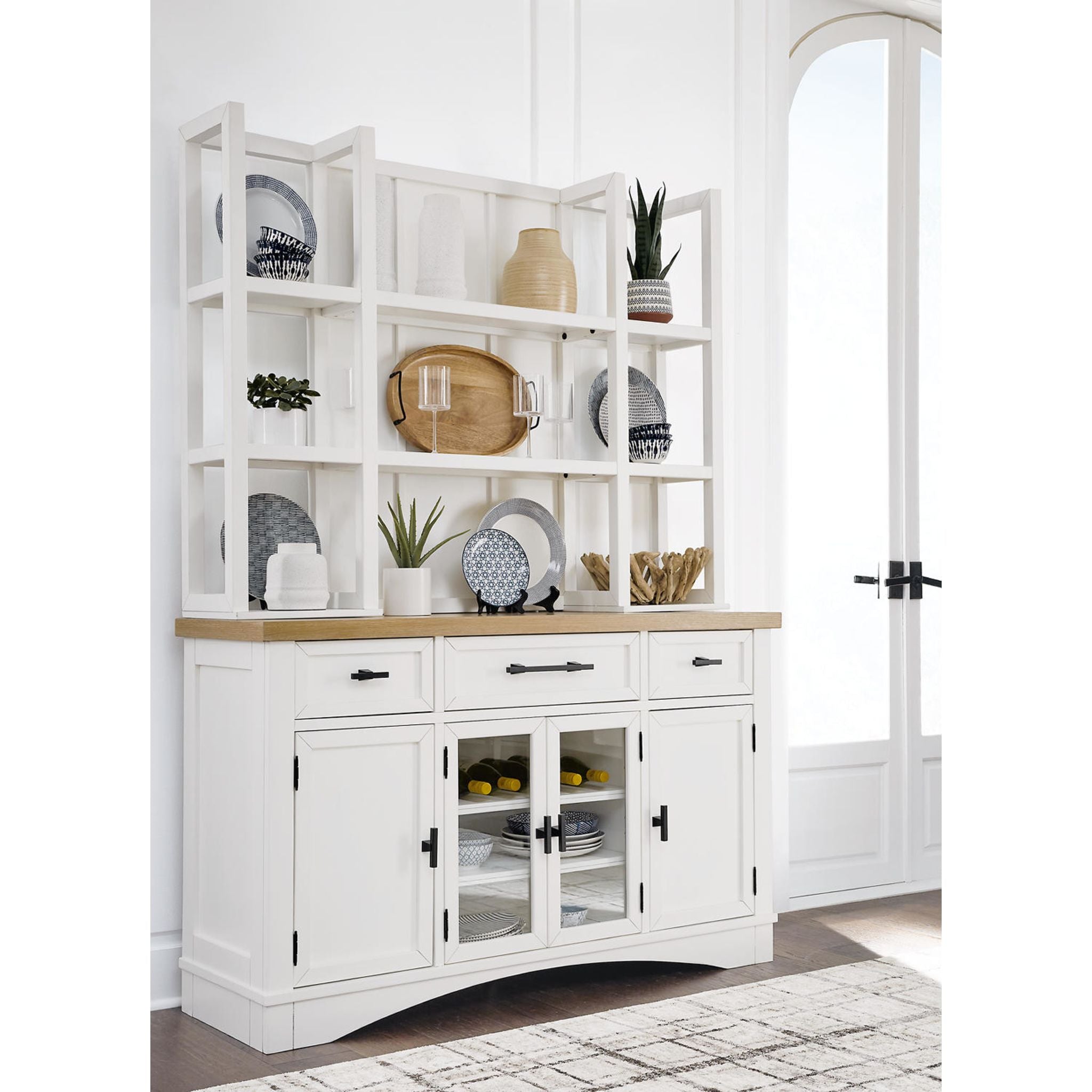 Ashbryn Hutch White and Natural Wood Storage Cabinet - Modern Farmhouse Style Organizer for Living Room, Bedroom, or Entryway (Model D844-61)