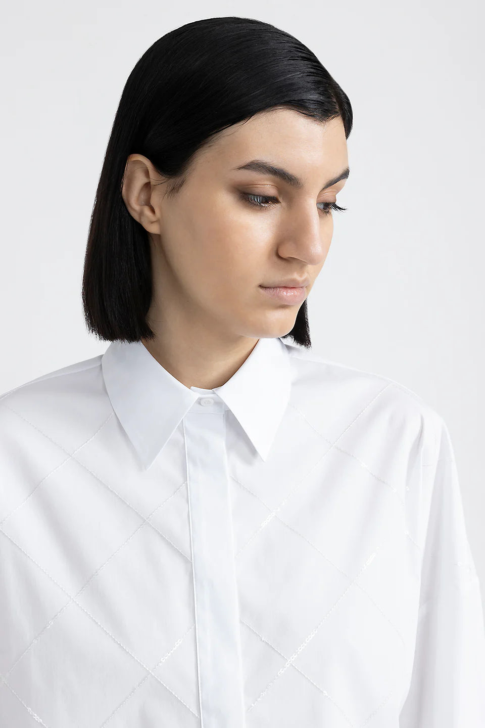 White Cropped Sequin Shirt | Glamorous Party Top | Perfect for Night Out, Club Wear & Special Occasions