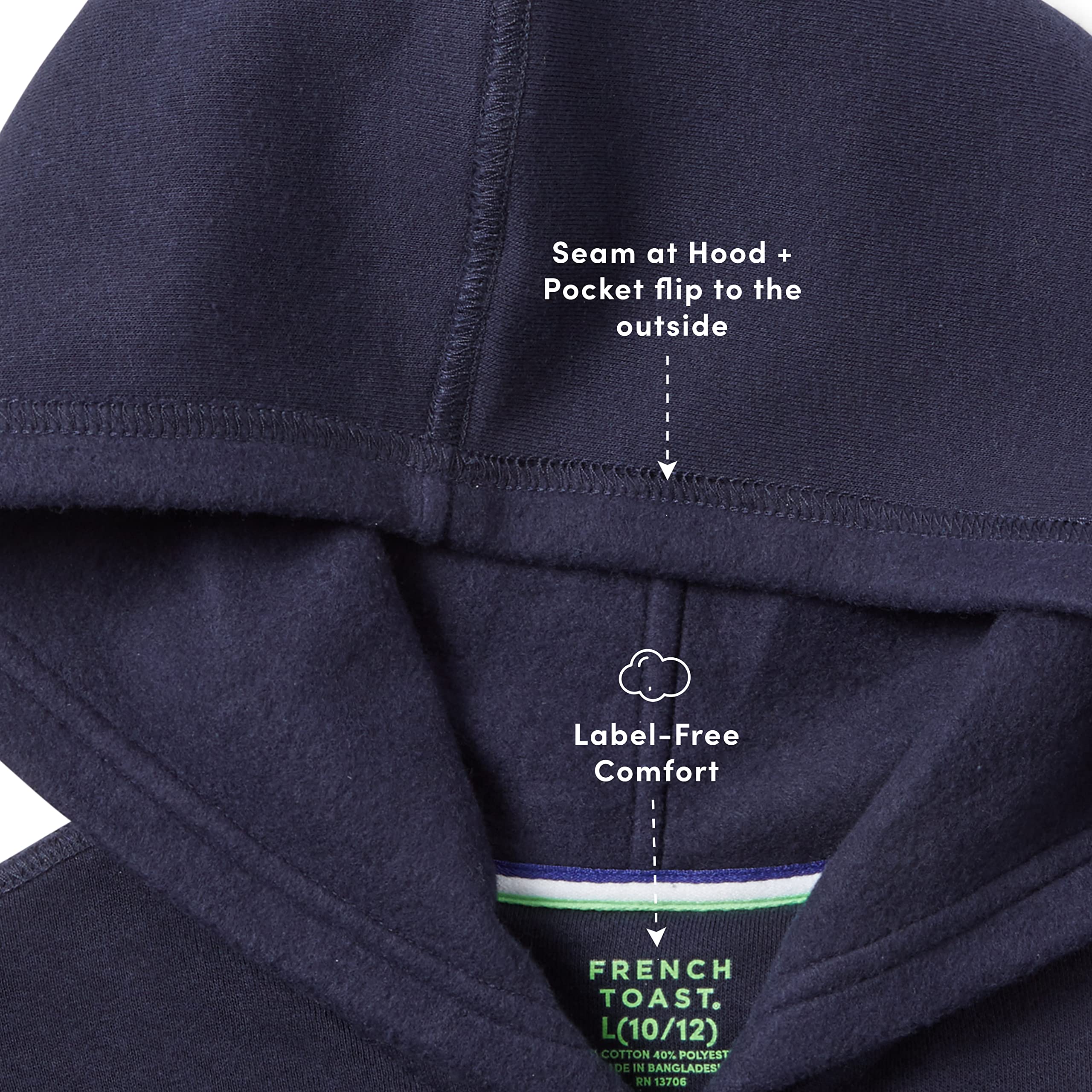 French Toast Kids' Adaptive Long Sleeve Fleece Hoodie with Flat Seams & Hidden Hook Loop Closure - Sensory Friendly Winter Wear for Special Needs Children