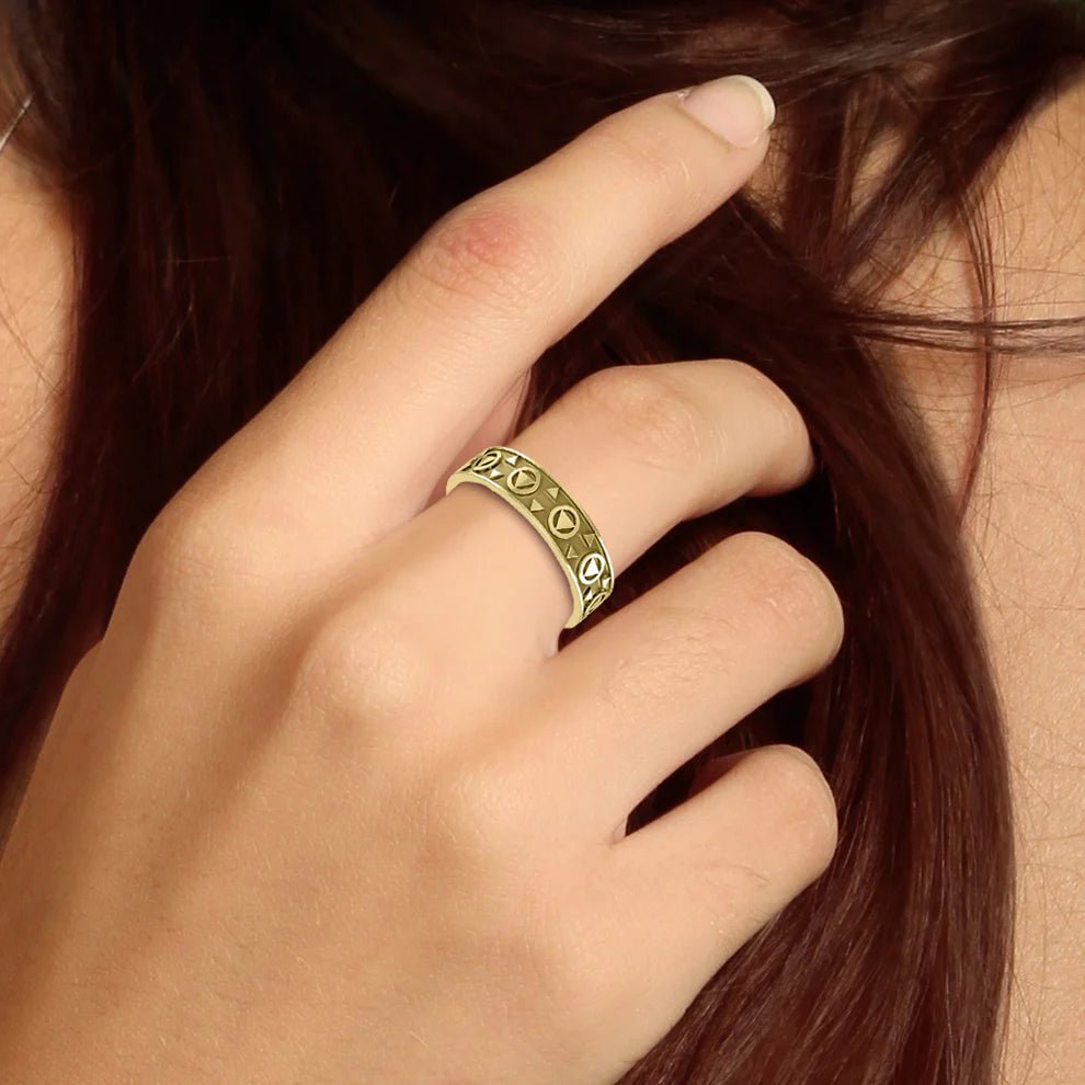 14K Yellow Gold Triangle Symbol Band Ring for Women - Durable & Elegant Jewelry for Everyday Wear, Gift Giving & Special Occasions