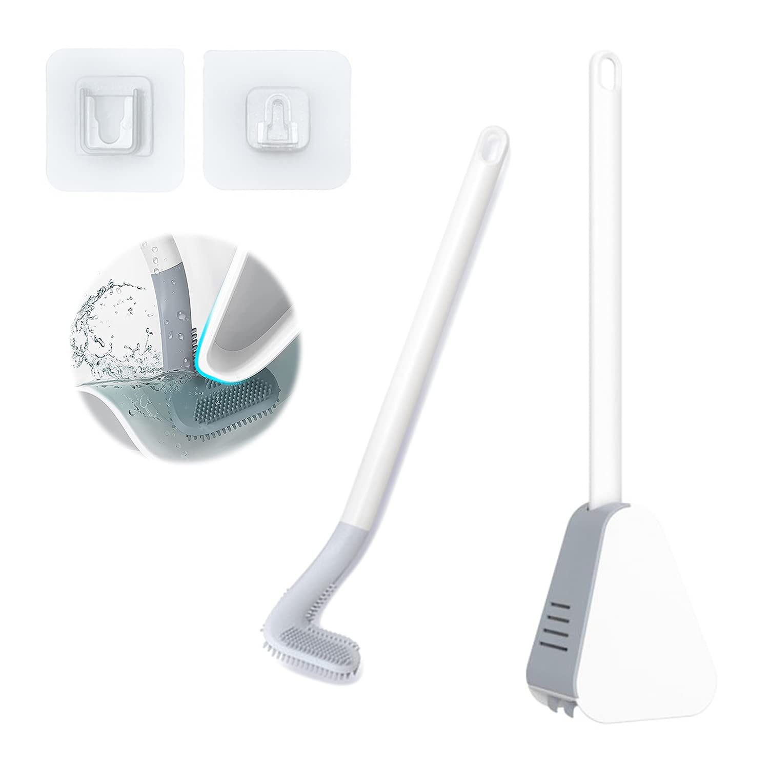 Flexible Silicone Toilet Brush and Holder Set - Long Handle Bathroom Cleaning Brush, No Drill Wall Mount, Quick Drying (White) - Ideal for Golf Lovers, Perfect for Toilet Bowl Cleaning in Small Bathrooms & RVs