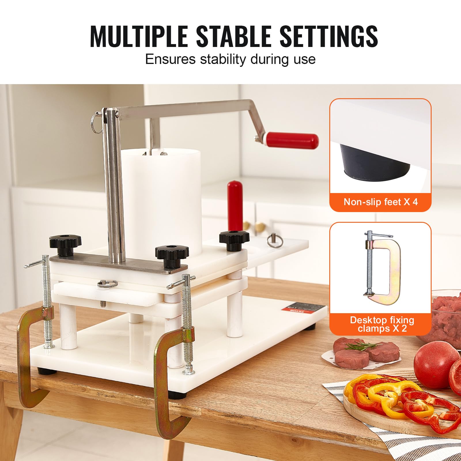 VEVOR Commercial Hamburger Patty Maker Machine - 3 Convertible Molds (2/4/5-inch) for Beef, Chicken & Veggie Patties - 1.5KG Large Capacity Hopper with Handle & Patty Paper - Perfect for Restaurants, Food Trucks & Home BBQ Parties