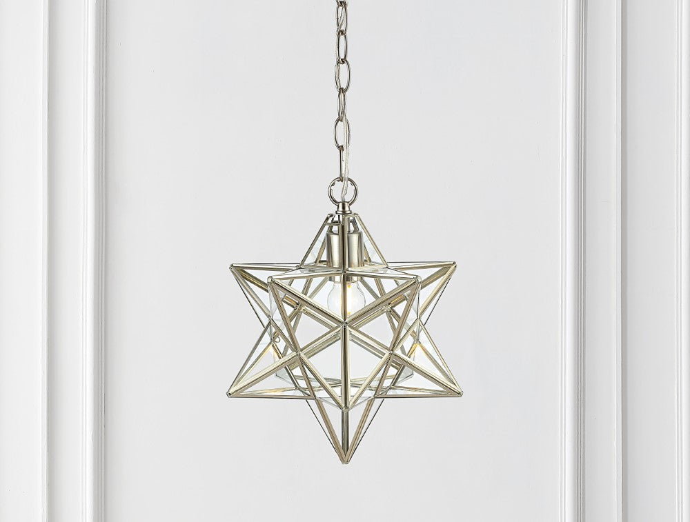 Stellaa 12-Pack Moravian Star LED Pendant Lights - Metal & Clear Glass Christmas Decor for Home, Church, and Holiday Party Decorations