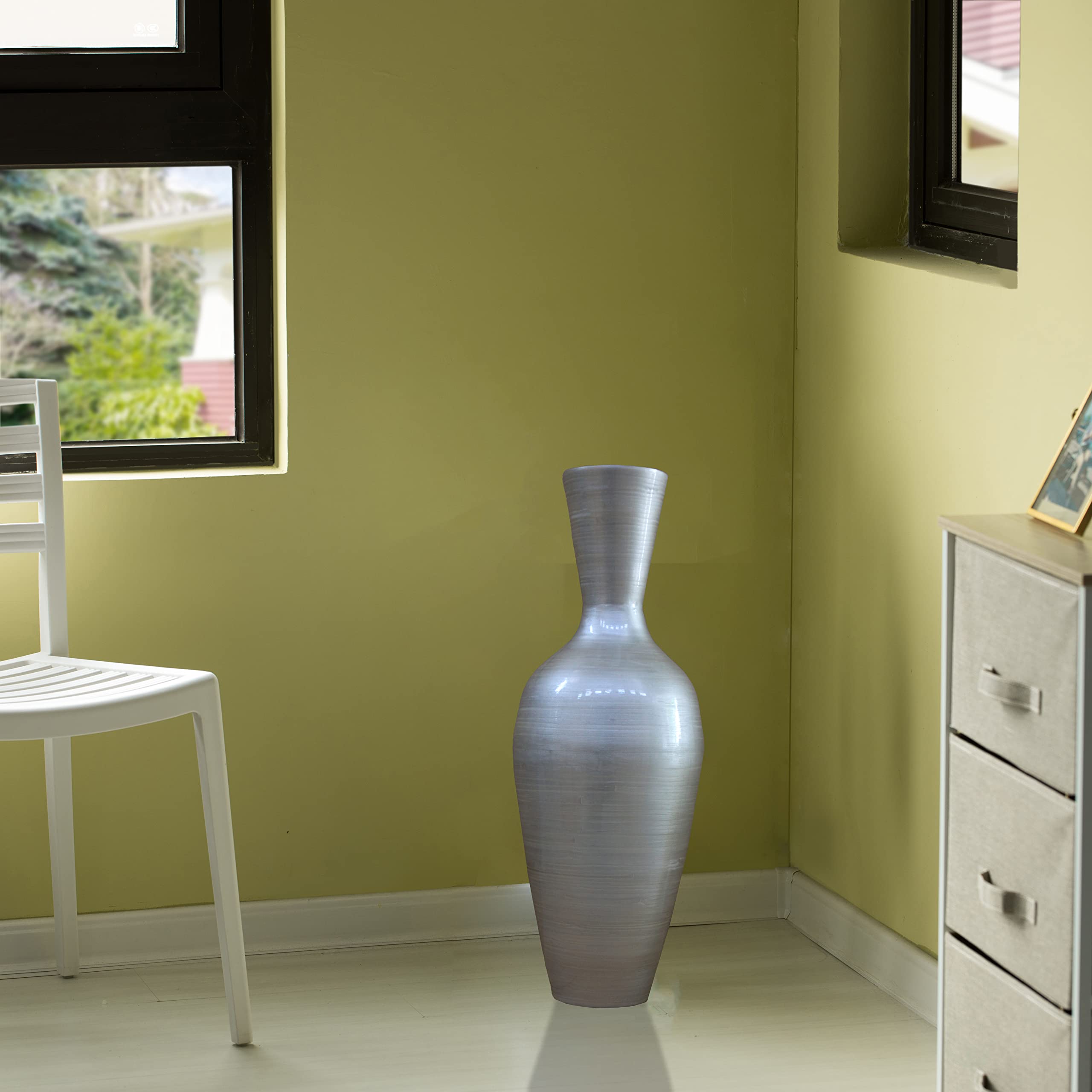 37 Inch Tall Bamboo Floor Vase - Modern Silver Large Flower Holder for Dining Room, Living Room & Entryway Decor | Perfect for Home, Office & Wedding Centerpieces