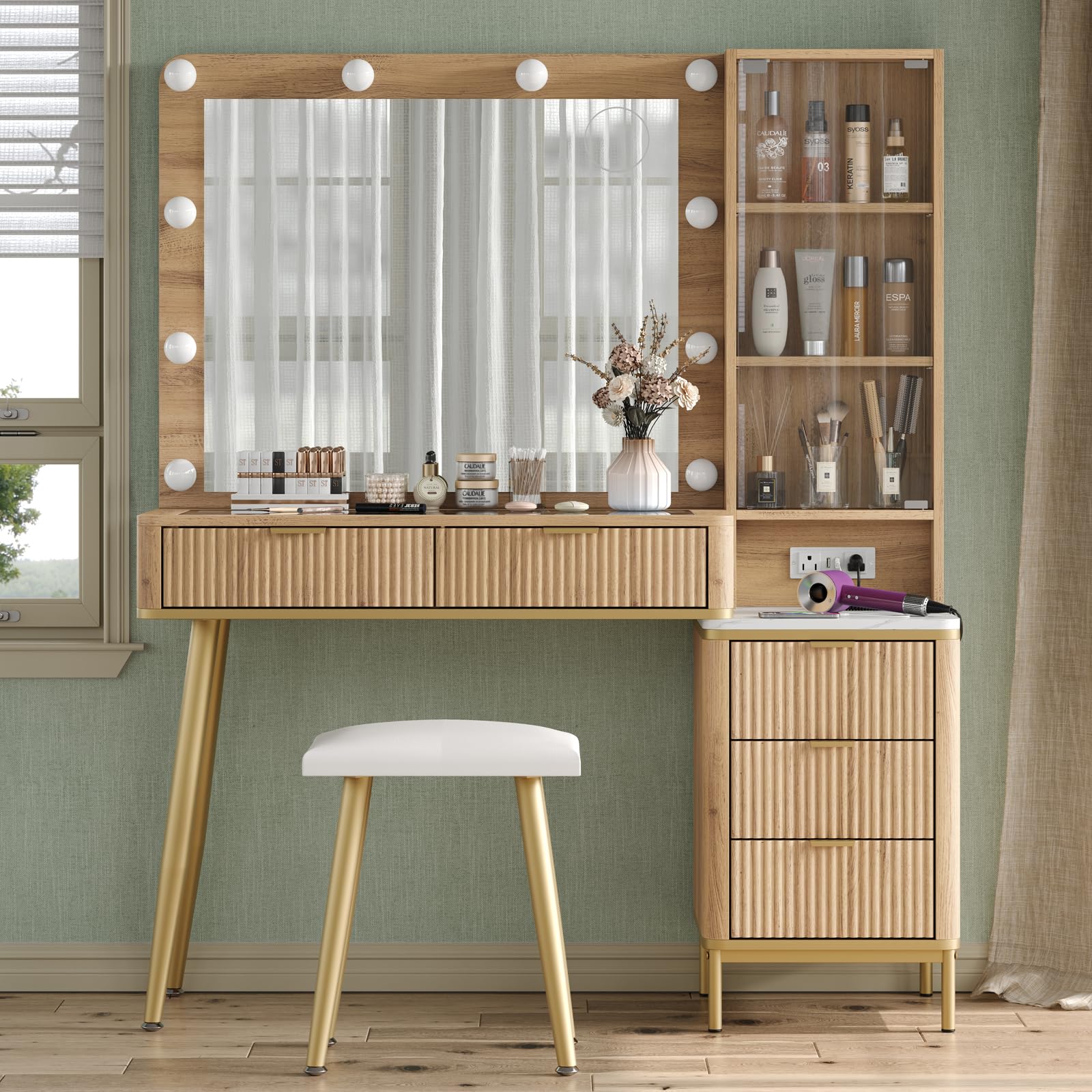 Fluted Makeup Vanity Desk with HD Lighted Mirror - 48